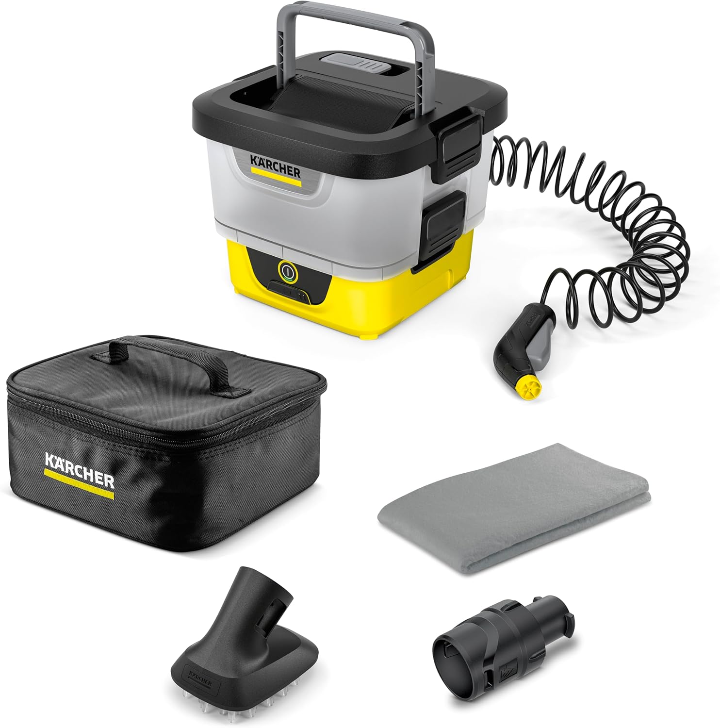 Kärcher Mobile Outdoor Cleaner OC 4 + Pet Kit, débit : 2 l/Min, Poids : 3,1 kg, réservoir d'eau : 8 l, Batterie Lithium-ION, Tuyau spiralé, Filtre pour Appareil, buse à Jet Conique/Plat