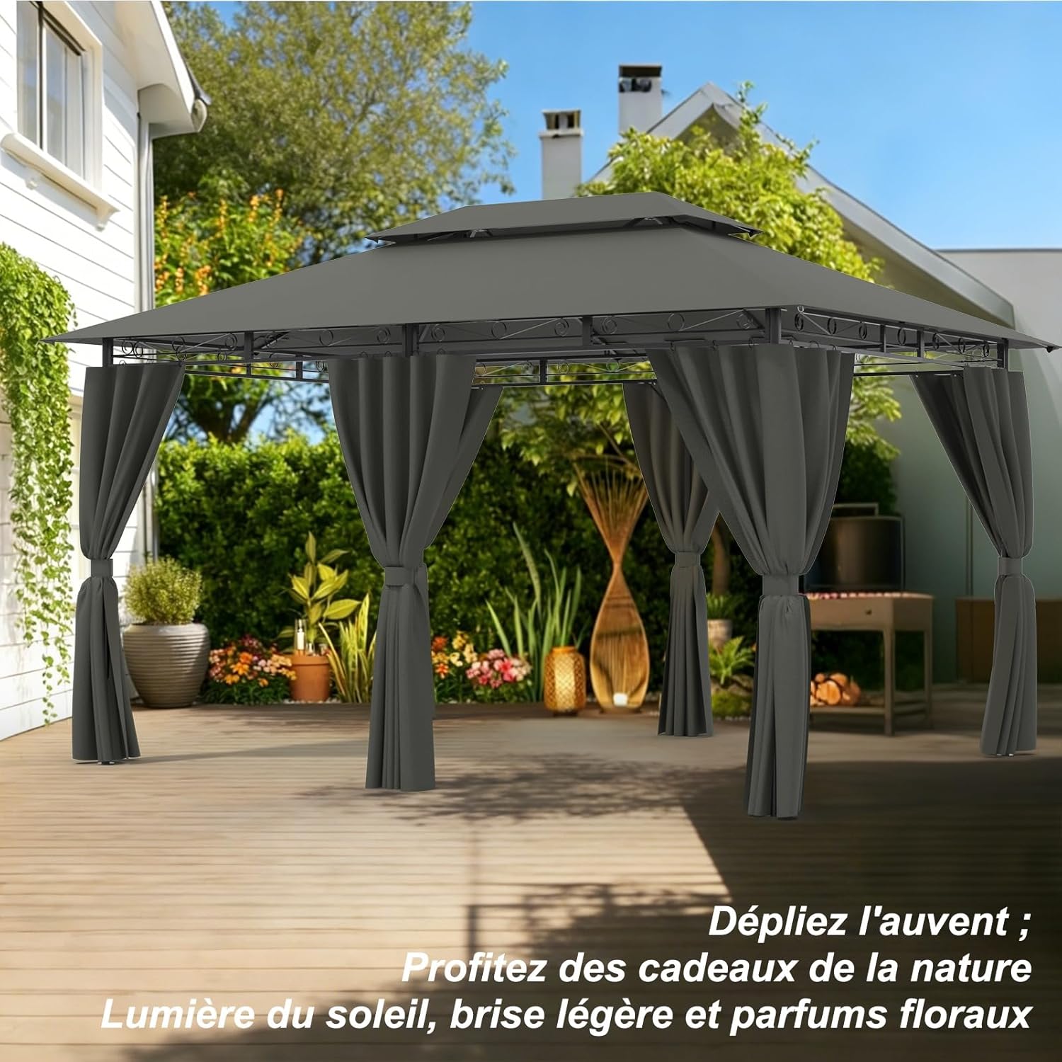 Devoko - tonnelle deluxe 3x4m jardin imperméable cadre métal 6-8 pers