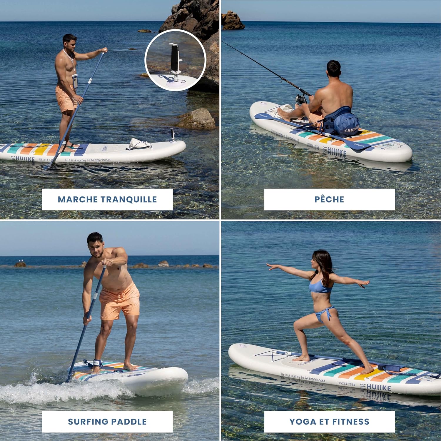 HUIIKE - Paddle gonflable adulte, 305x84x15cm, stabilité, 130kg