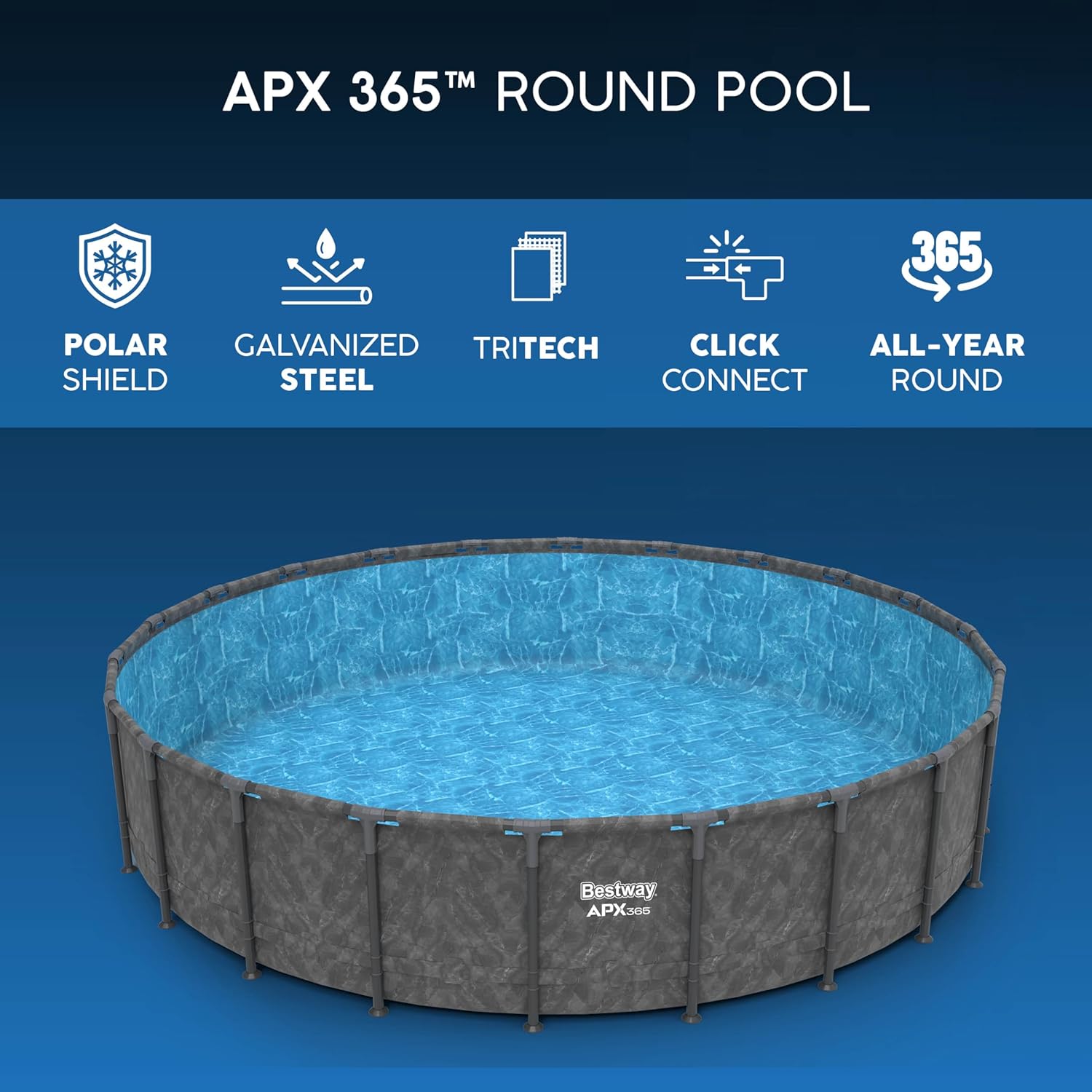 Bestway Kit Piscine Hors Sol Ronde APX 365-549 cm x 549 cm x 132 cm - Gris foncé
