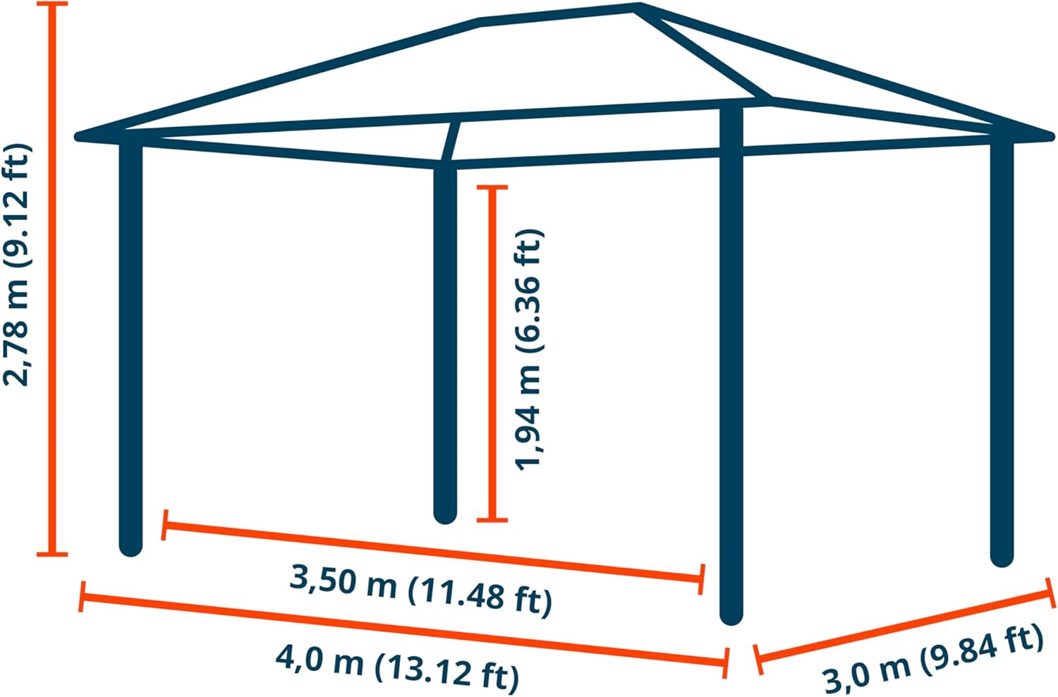 TOOLPORT - Tonnelle Jardin Série Toit Acier - 3x4 m - 4 parois Champagne