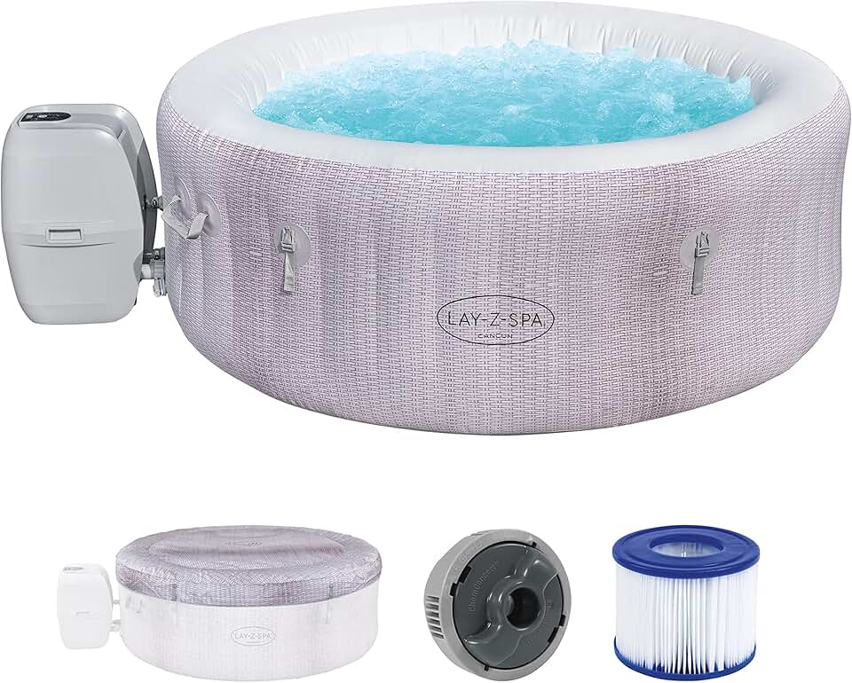 Spa Gonflable Lay-Z-Spa® Cancun Airjet Rond 2 à 4 Personnes, 180 x 66 cm, 120 Jets d'air, Couverture Isolante, Filtration à Cartouche, diffuseur Chemconnect