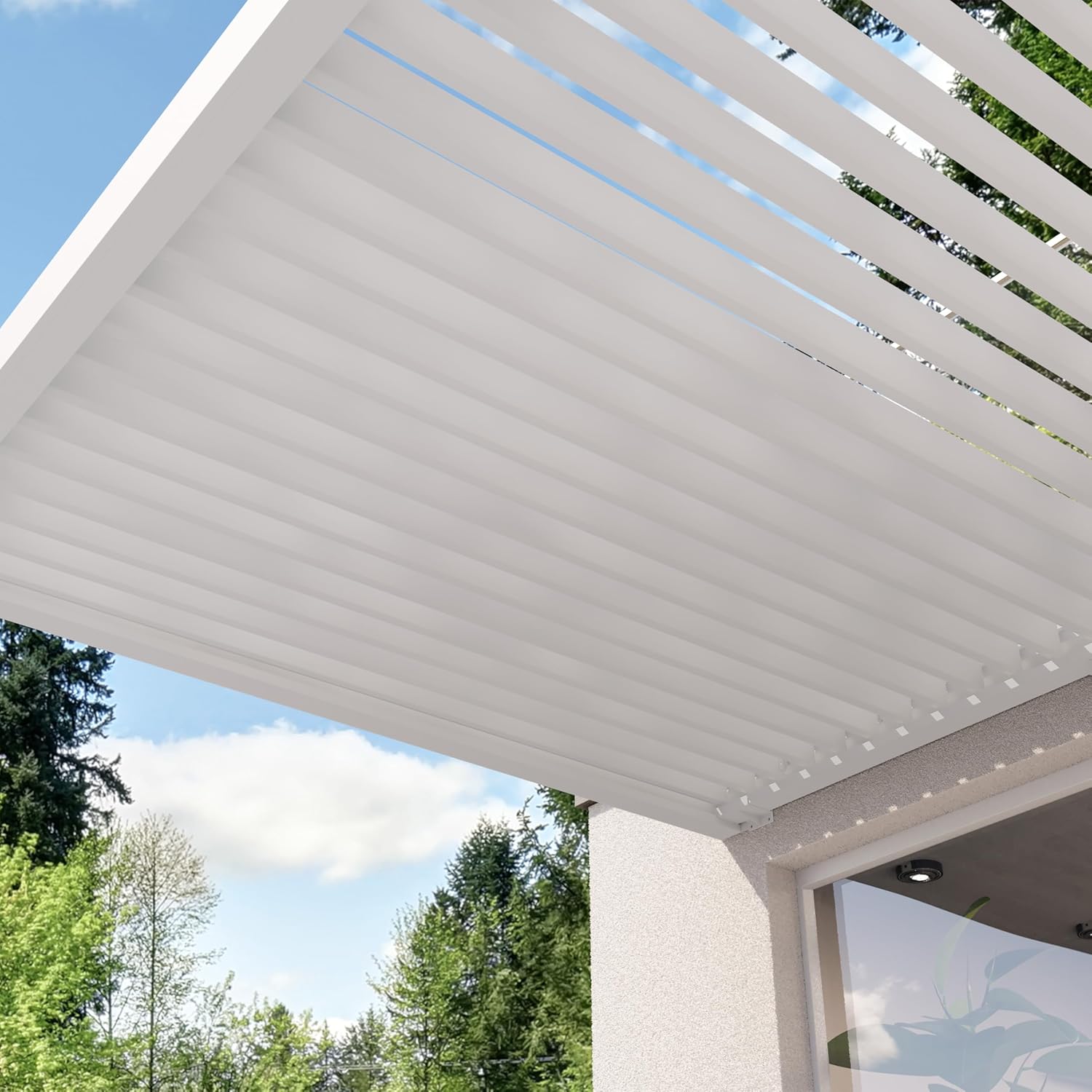 PRIMEYARD - pergola adossée - 3x3 m - alu blanc, lames orientables