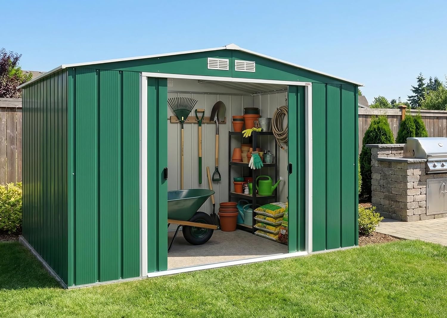 Duramax - ECO 10x8 - 7,28m² - Abri métal renforcé, toit acier vert