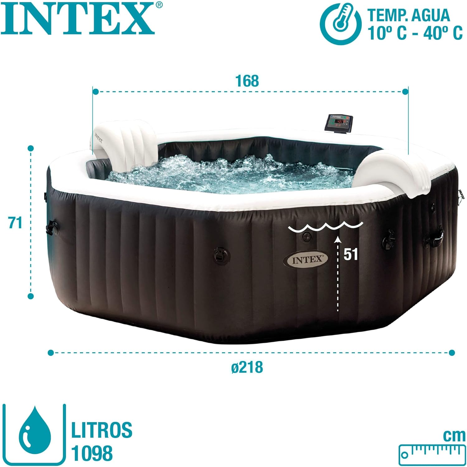 Intex - Pure Spa Carbone 6 places - grande capacité, structure robuste