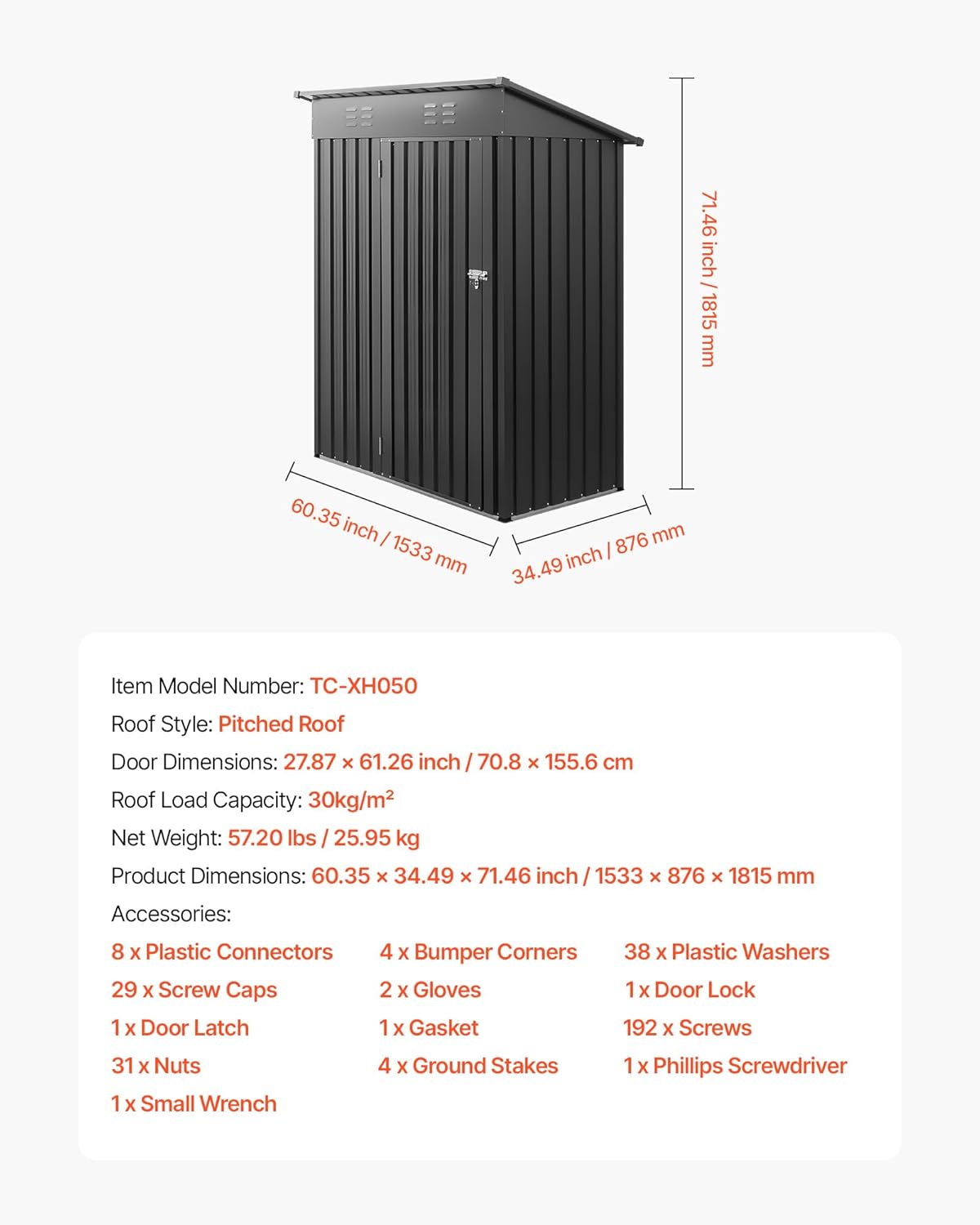 VEVOR Abri de Jardin en Métal, 153,3 x 87,6 cm, Abri de Rangement d'Extérieur, avec Porte Verrouillable, Toit en Pente, Cabine de Jardin, pour Stockage d'Outils, de Vélos, Étagères, Poubelles, Gris