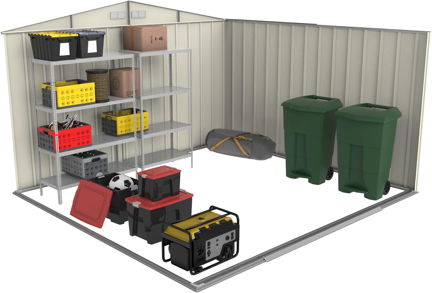 Duramax ECO 10 x 10 (9.16 m²) Abri de Jardin en Métal Galvanisé à Chaud, Structure de Toit Renforcée, Sans Entretien, Vert