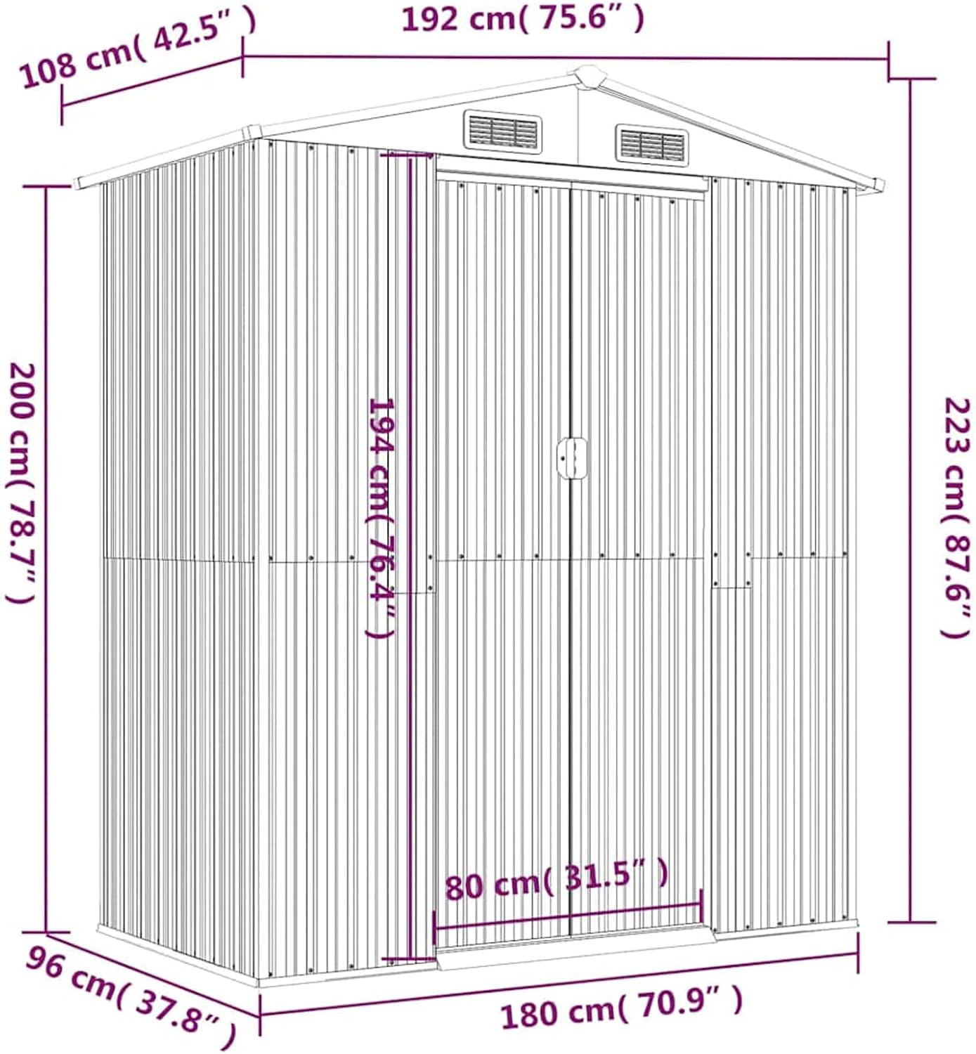 Homgoday Grand Abri de Jardin en Métal Gris Anthracite - Stockage Extérieur Spacieux et Ventilé
