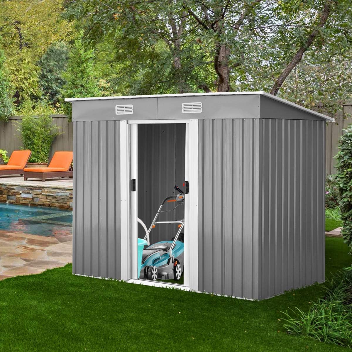 COSTWAY - abri de jardin extérieur, 238x131x181 cm, 2 portes coulissantes