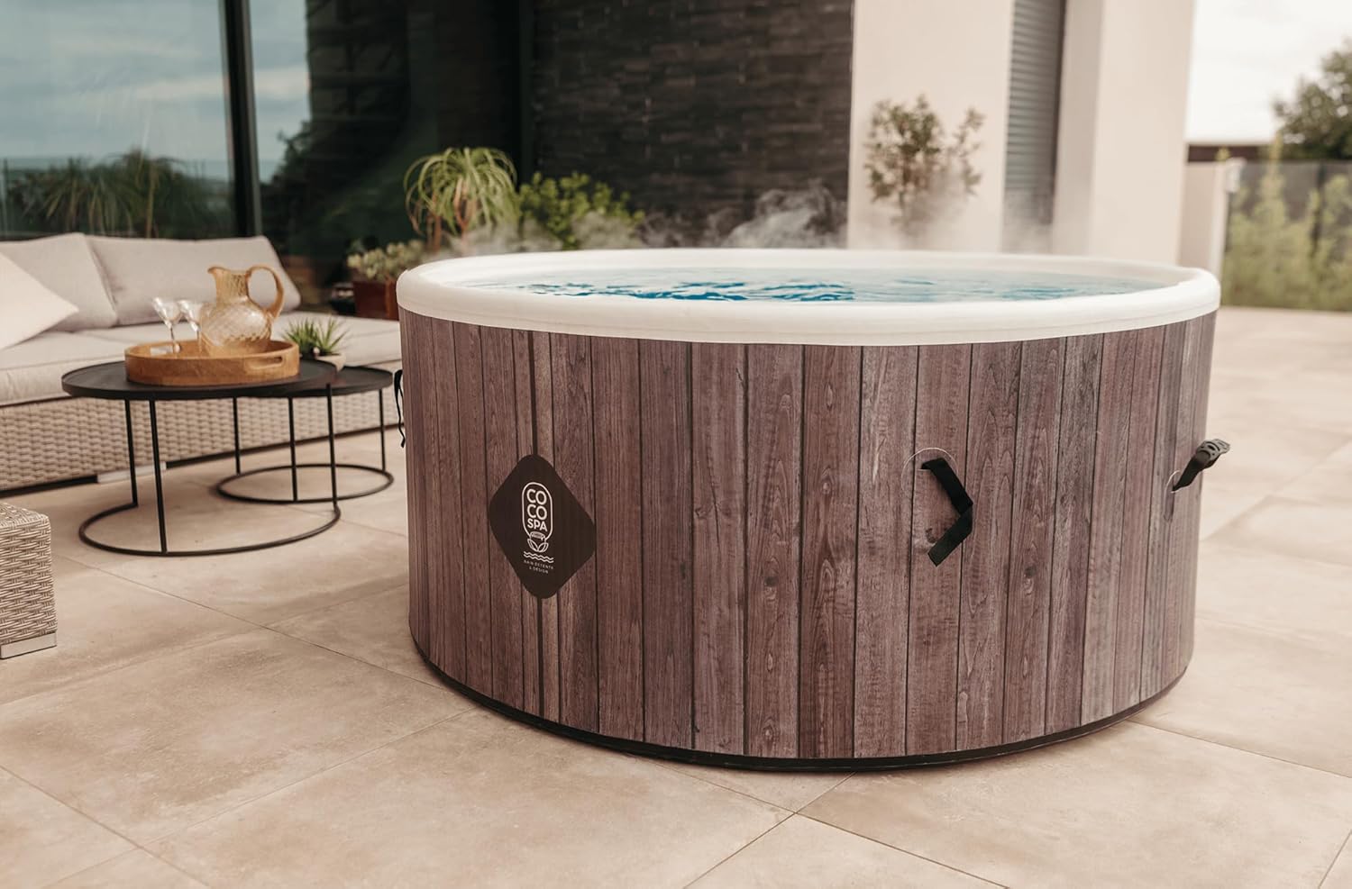 COCO SPA Helsinki Spa Gonflable - 150 cm de diamètre - 800 litres - Moteur 2240 W - 2 à 4 Personnes - Massage 140 Jets