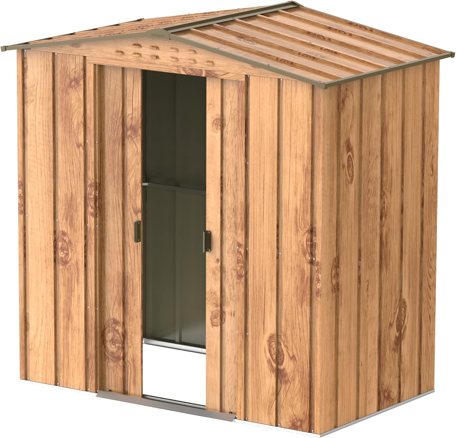 Duramax TOP Shed 6 x 4 (2.17 m²) Abri de jardin en métal, fabriqué en acier galvanisé, structure de toit renforcée, abri de jardin en métal sans entretien et résistant aux intempéries, Grain de bois