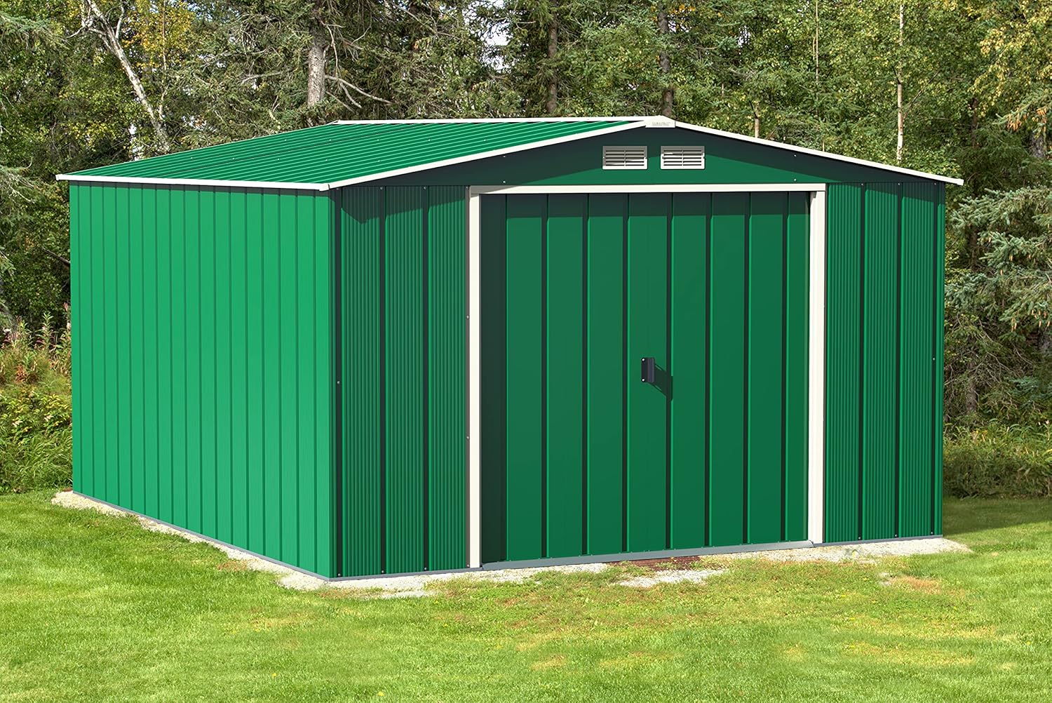 Duramax ECO Abri de jardin en métal galvanisé à chaud avec structure de toit renforcée et solide Vert 10 x 12 cm
