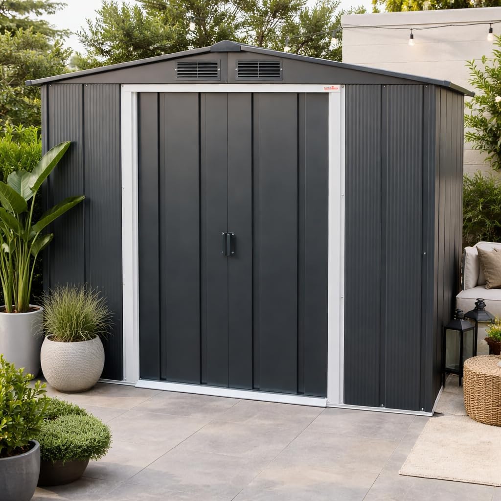 Duramax ECO 6 x 4 (2.47 m2) Abri de jardin en métal, Abri de stockage en métal galvanisé à chaud, Abri de stockage d'outils, Structure de toit robuste et renforcée, Anthracite