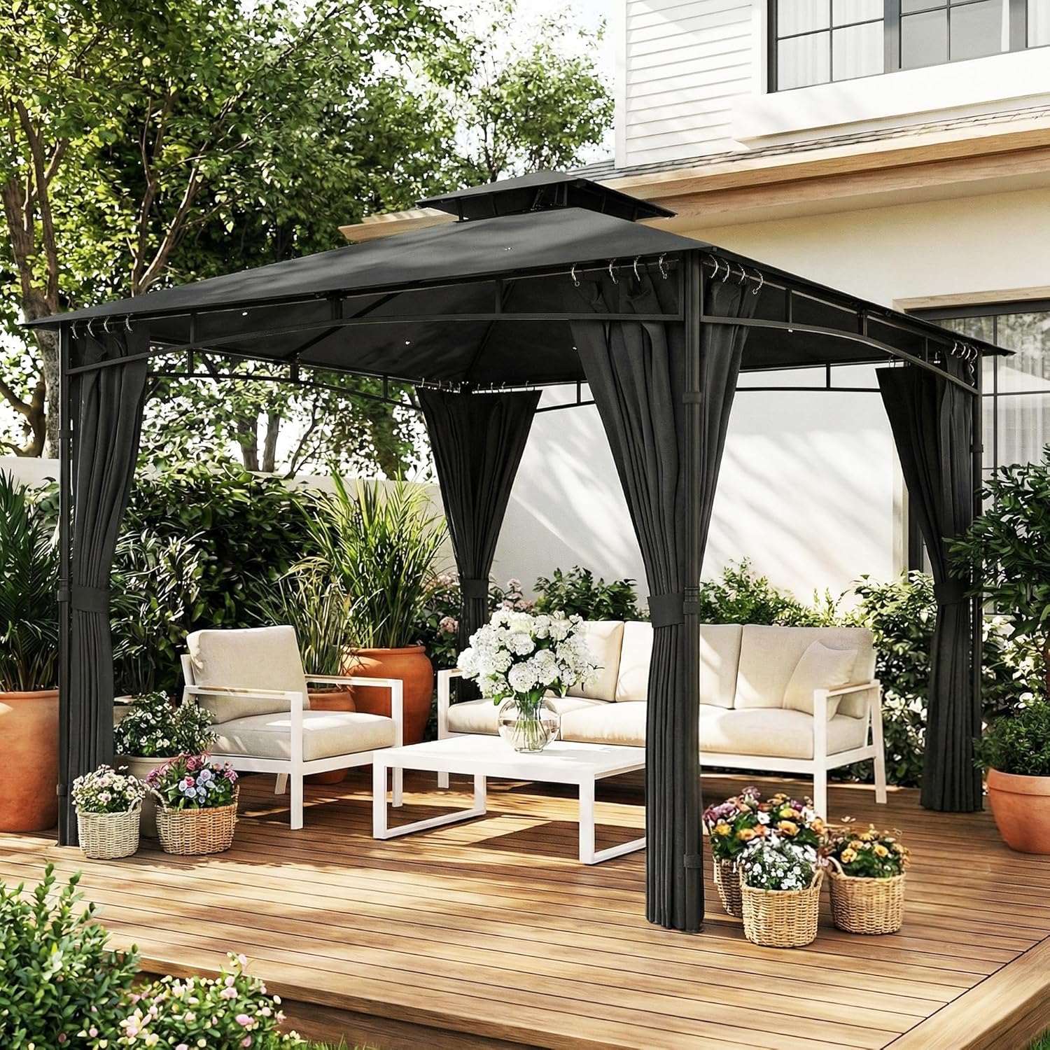 Outsunny - Pavillon Jardin Série 3x3m, toit rétractable, UV50+, Ø48mm