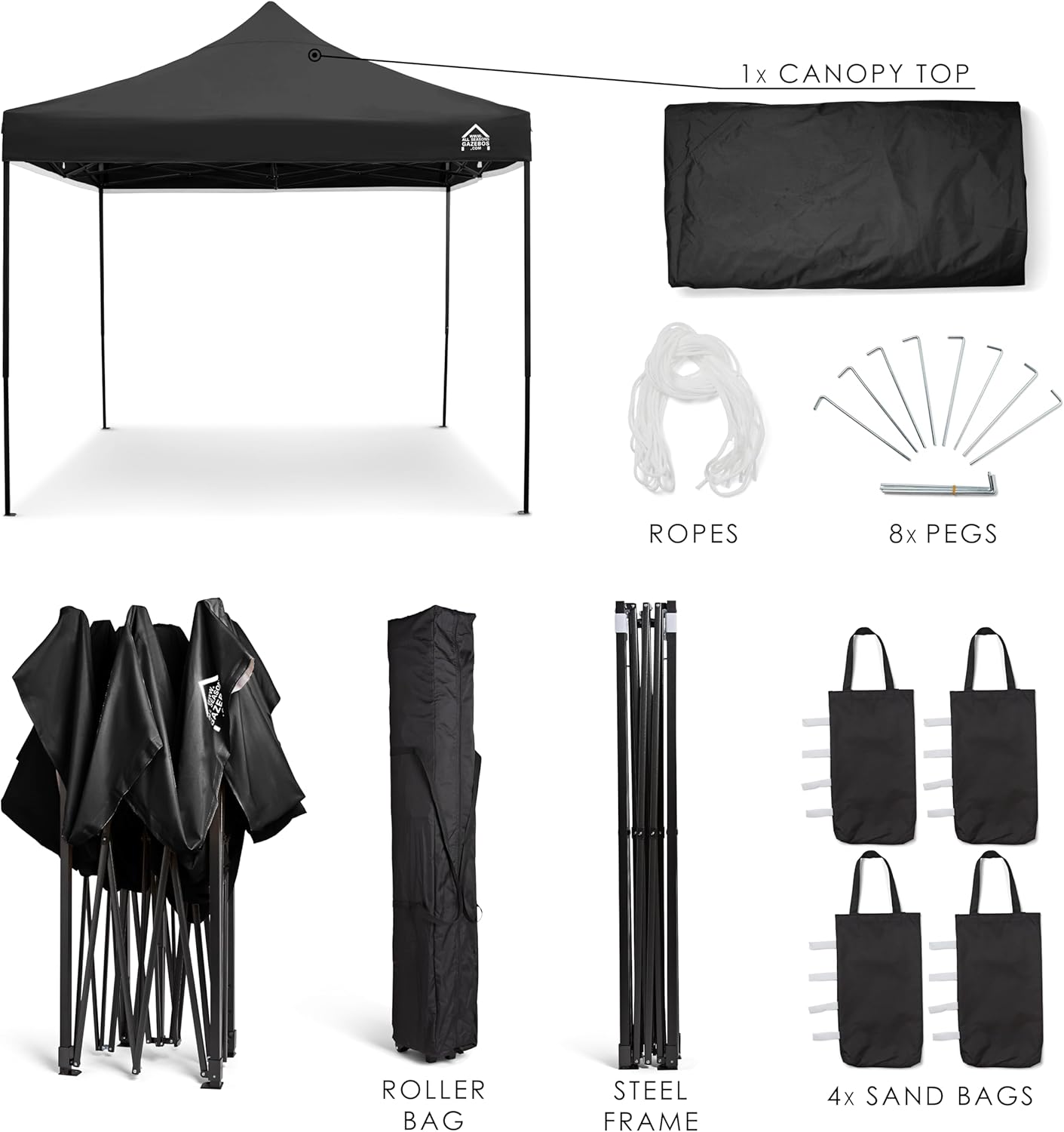 All Seasons Gazebos - Tonnelle pliante série standard - 3x3m - robuste, étanche, accessoires inclus