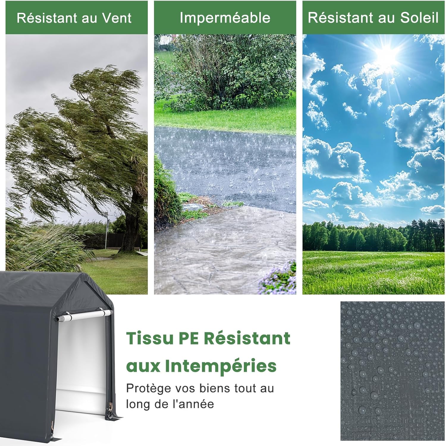 GOPLUS - abri extérieur série standard - 195x240x214 cm - imperméable, porte enroulable, anti-vent