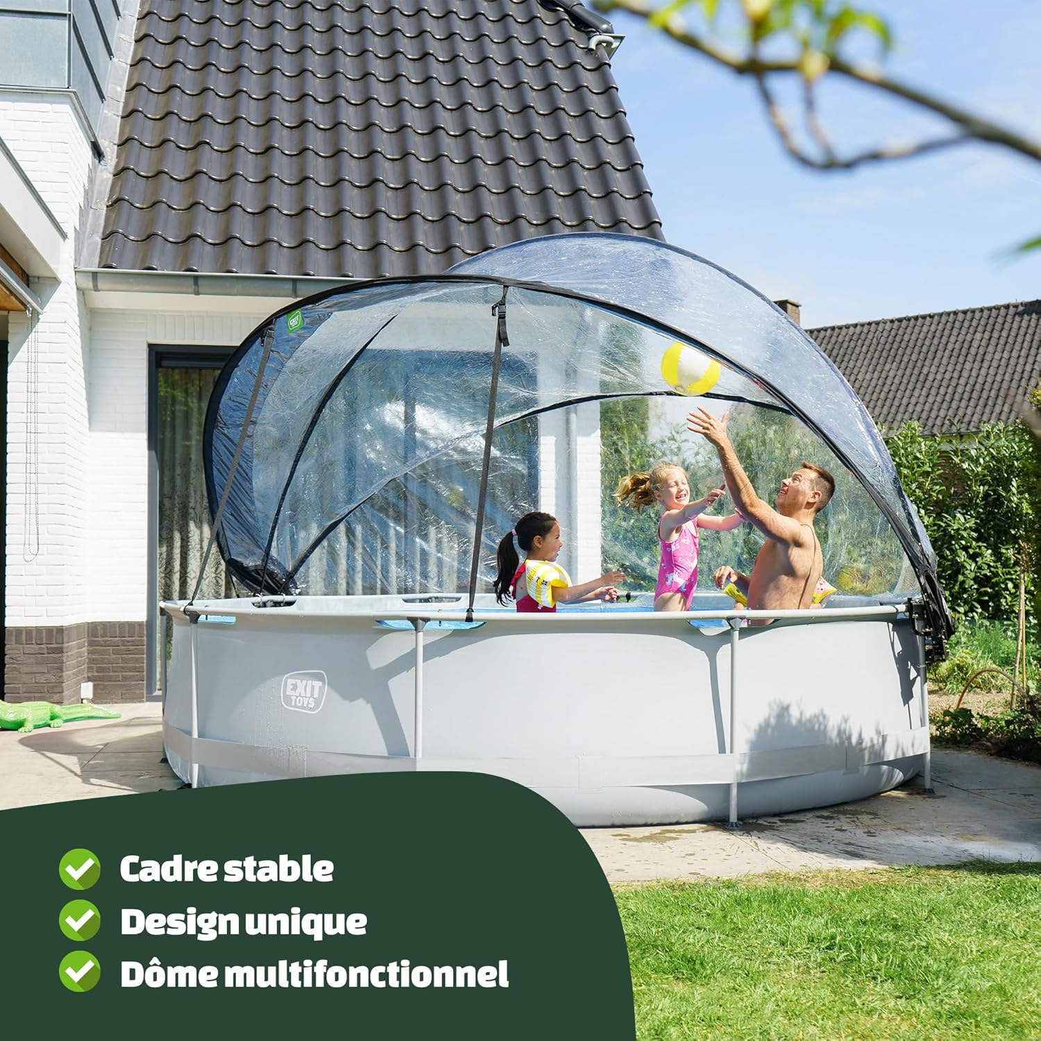 EXIT Toys Piscine Tubulaire Soft Grey avec Dôme Multifonctionnel - ø360x76cm - Piscine Hors Sol Ronde avec Pompe Filtrante à Cartouche - Entrée Basse - Pour l'Eau de la Piscine Propre et Chaude - Gris
