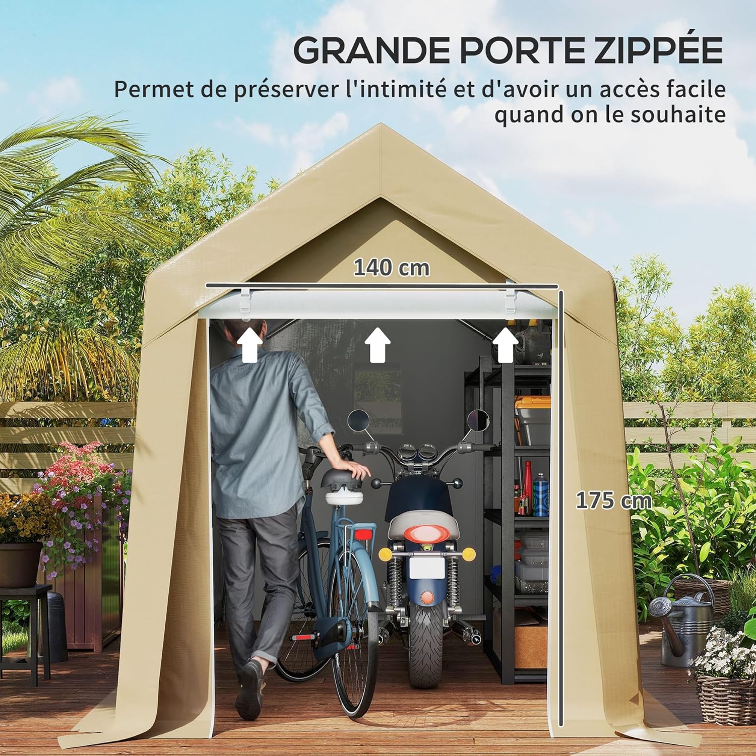 Outsunny - Abri de jardin - 2x3,6m - PE 200g/m², cadre acier, grande porte