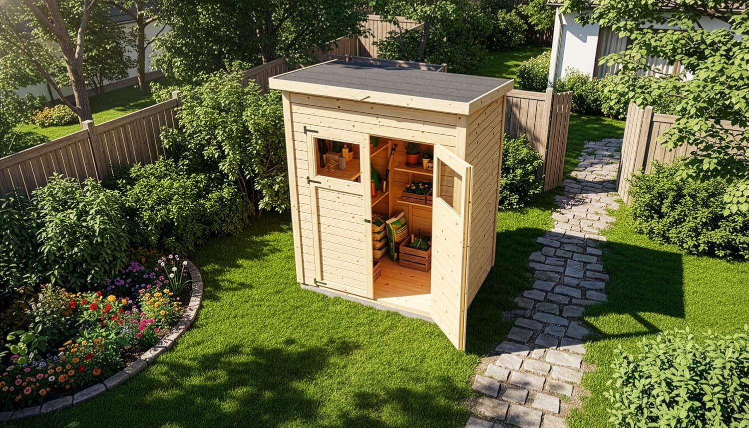 Abri de jardin en bois - 2,2 m², toit monopente, jardin