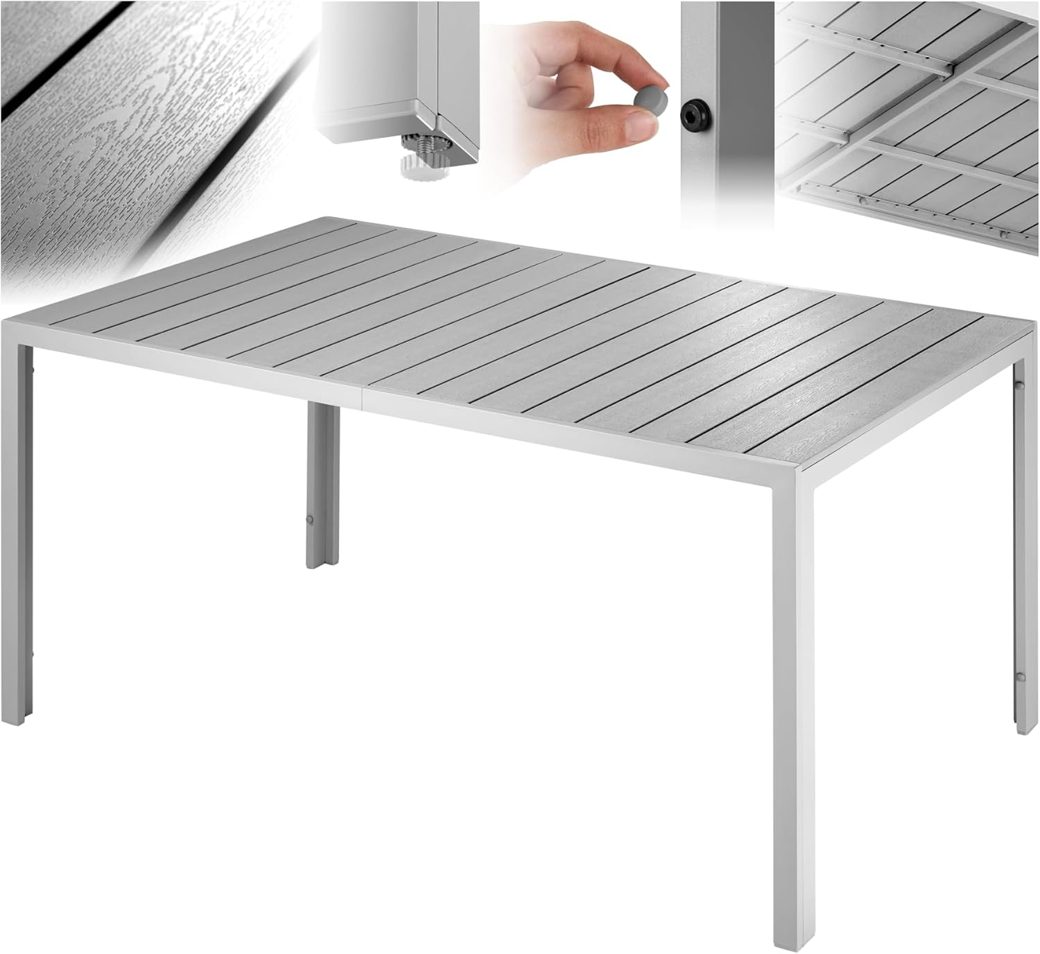 tectake - Table à manger aluminium aspect bois 150x90x74,5cm résistante
