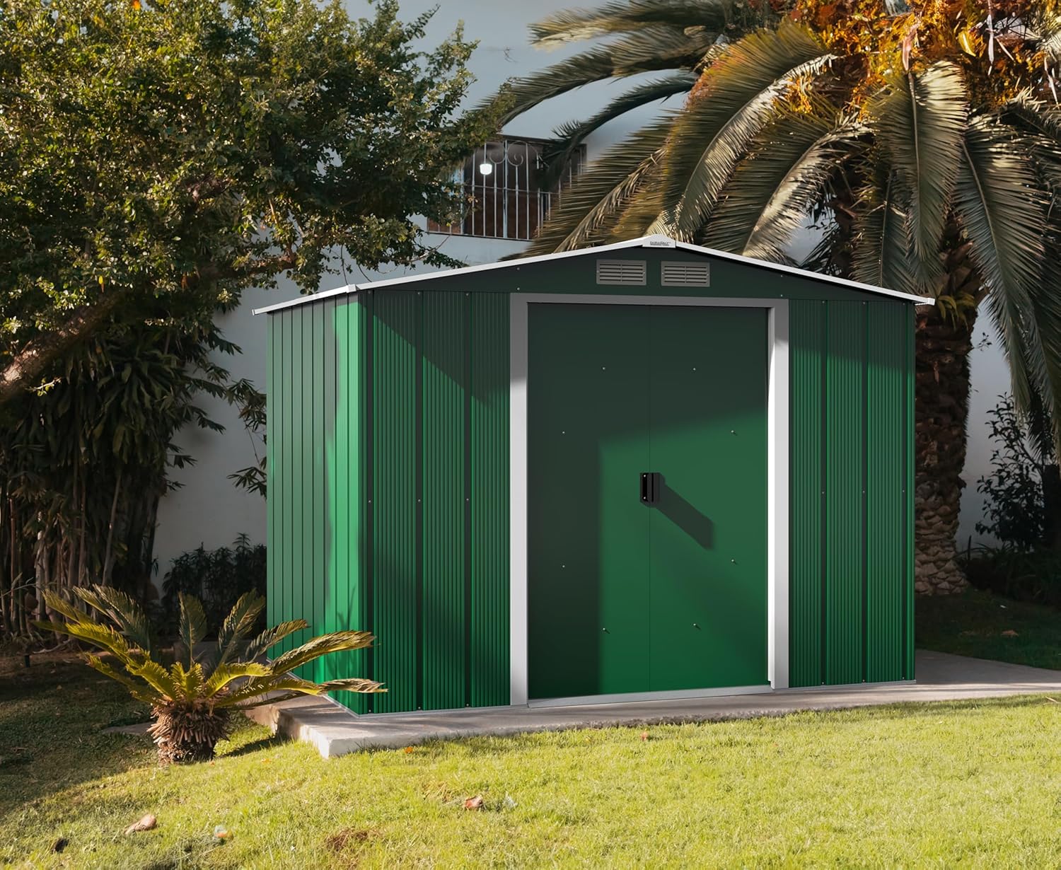 Duramax Abri de Jardin en Métal, Vert, 4.37 m², Abri de Stockage d'Outils, Toit Renforcé, Étanche et Sans Entretien