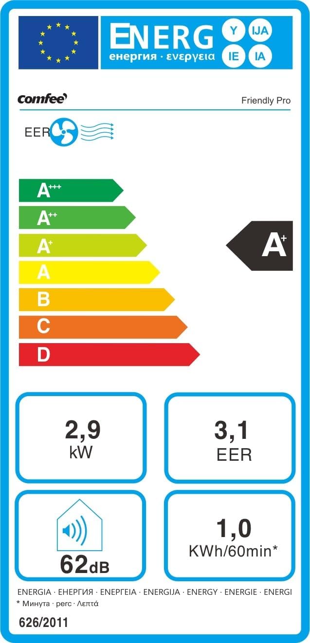 COMFEE' - Climatiseur mobile, 10 000 BTU, 3 modes, économie d'énergie, pour 33㎡, kit d’évacuation, 2,9kW