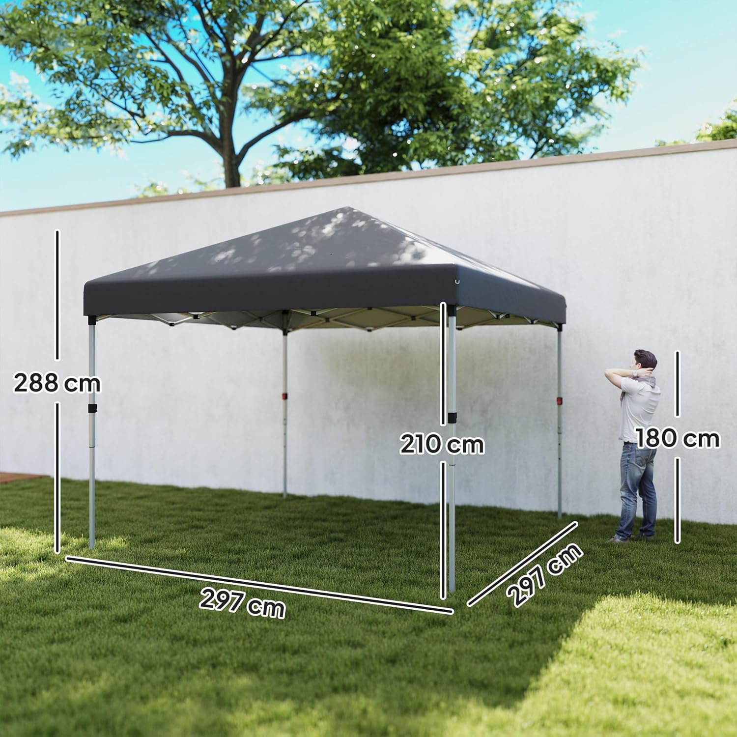 Outsunny - tonnelle pop-up réglable - 297x297x288 cm - 2 parois, UV30+, sac inclus