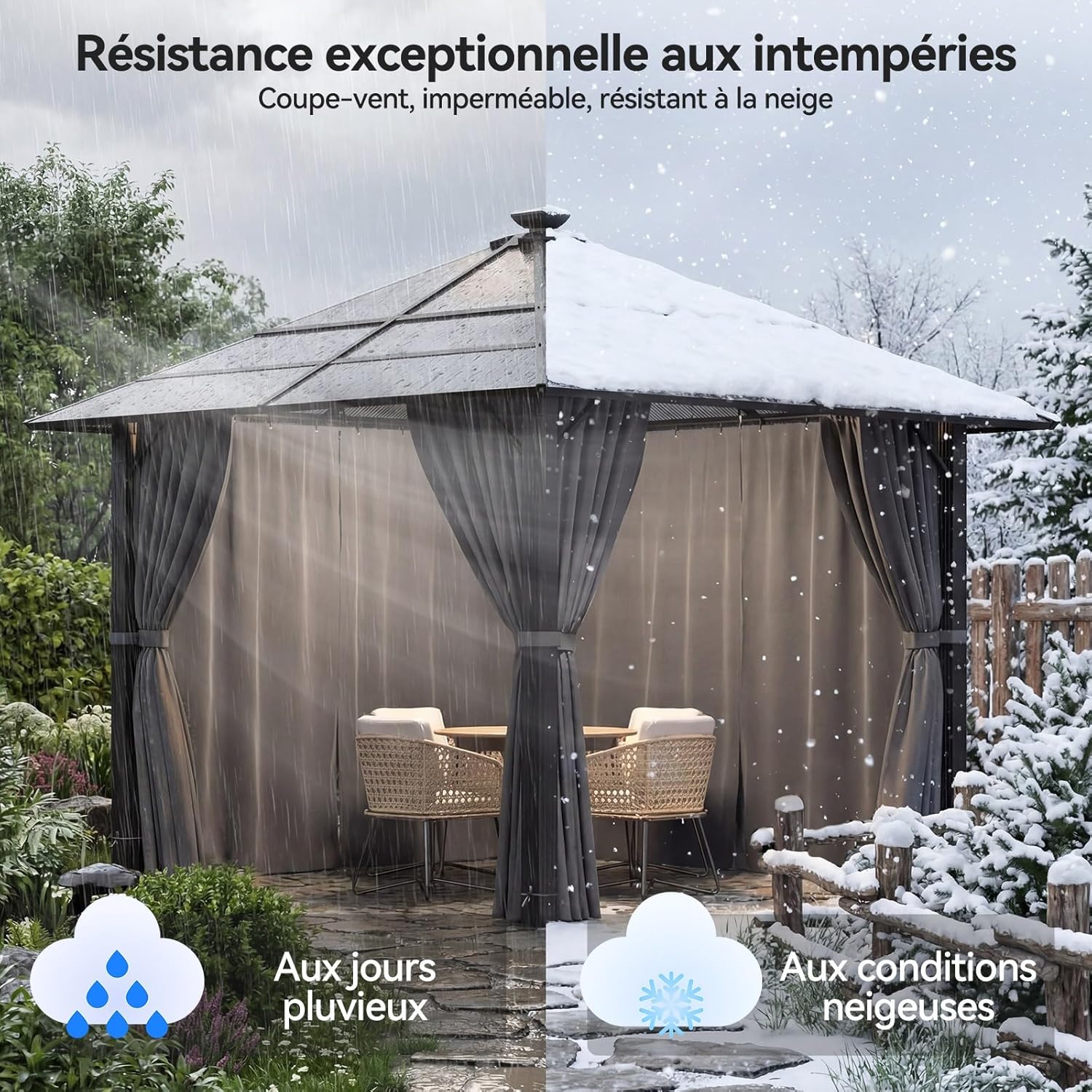 Devoko - Tonnelle de jardin - 3x3m - aluminium, toit fixe, LED, imperméable
