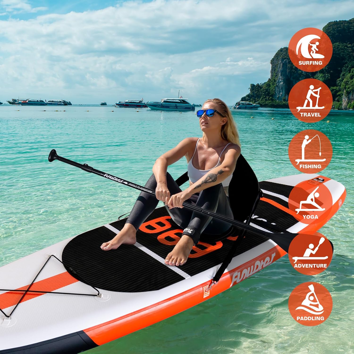 FunWater - SUP Gonflable Débutant/Famille - 320cm - Antidérapant EVA, pack complet