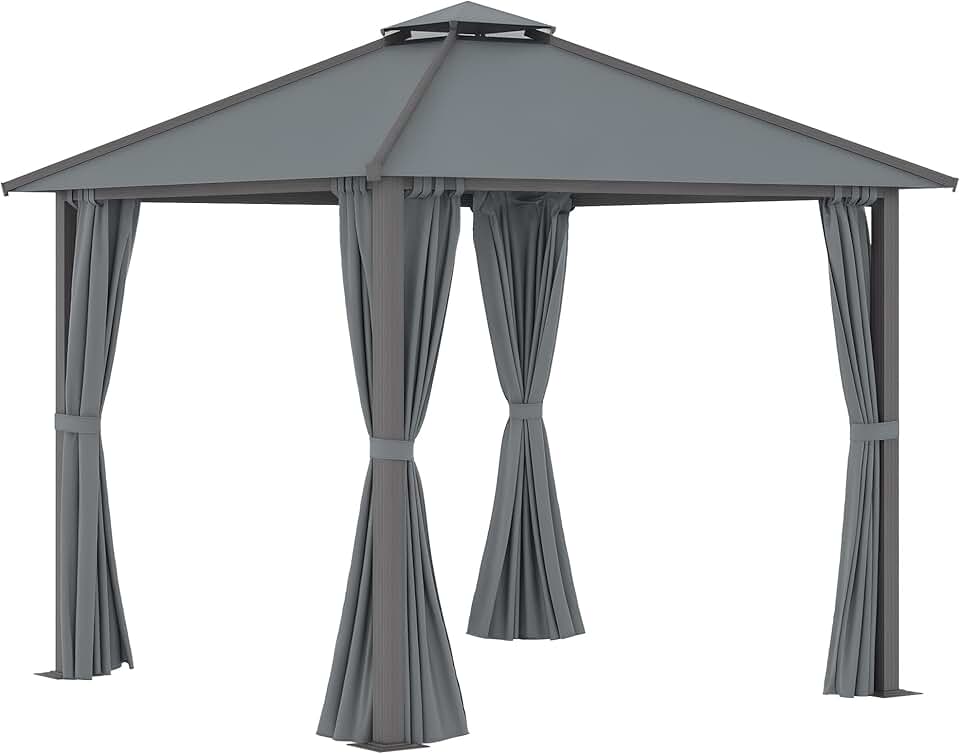 Outsunny - Tonnelle Jardin série Double Toit 3x3m, Aluminium, 4 parois, protection solaire, Gris