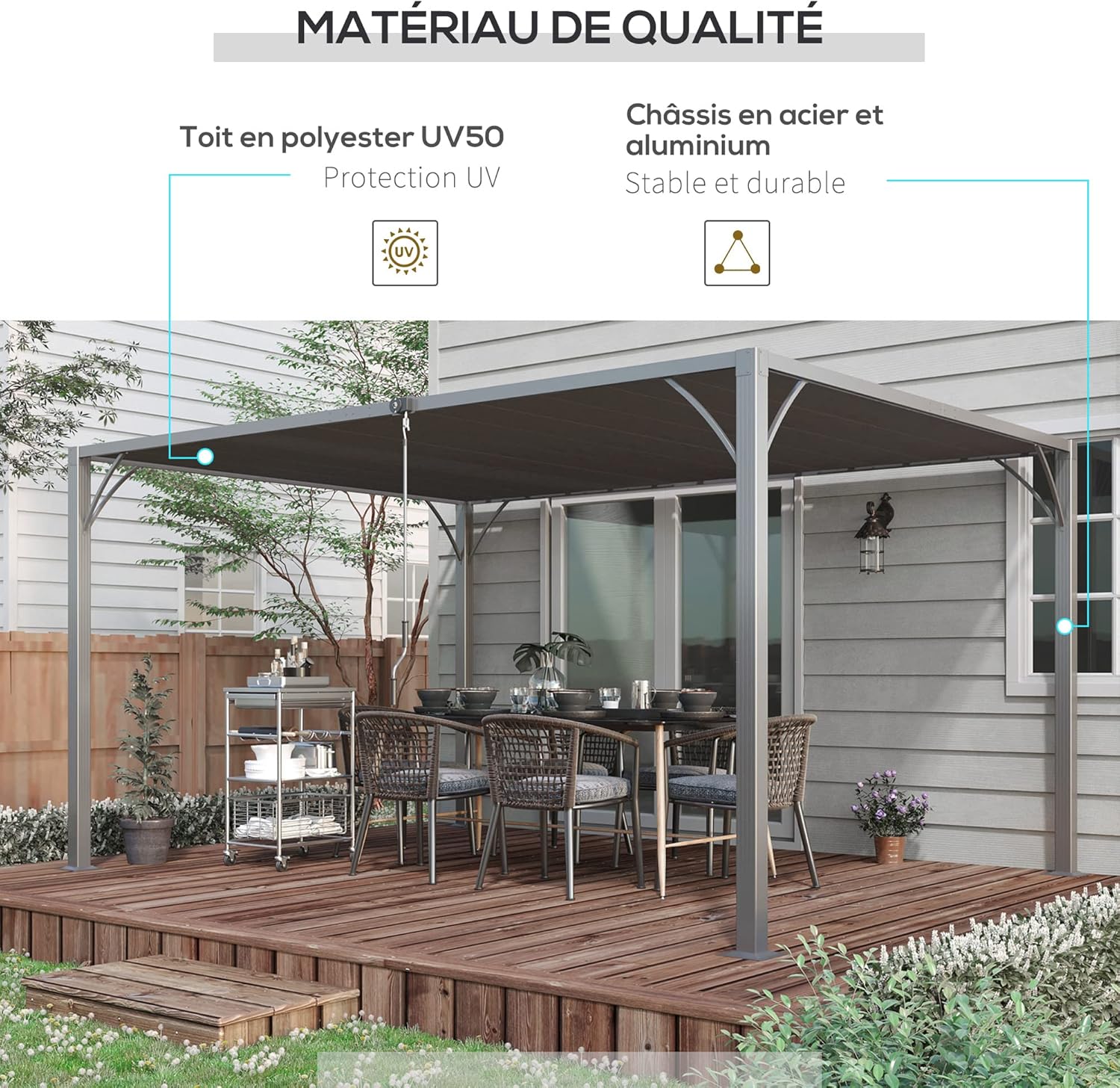 Outsunny - Pergola bioclimatique 4x3 m - Lames orientables, structure aluminium, UV 50+ - Gris - TP12