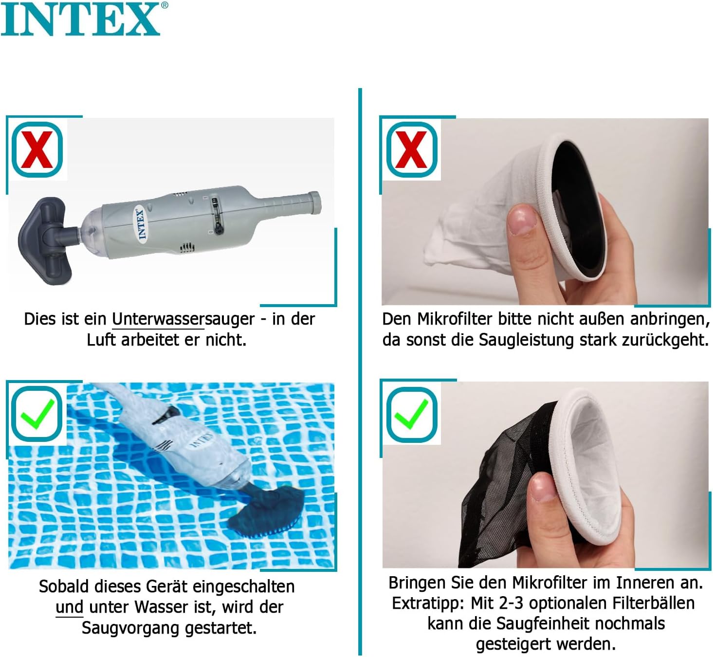 Intex - aspirateur piscine sous-marin, gris, à batterie, portatif
