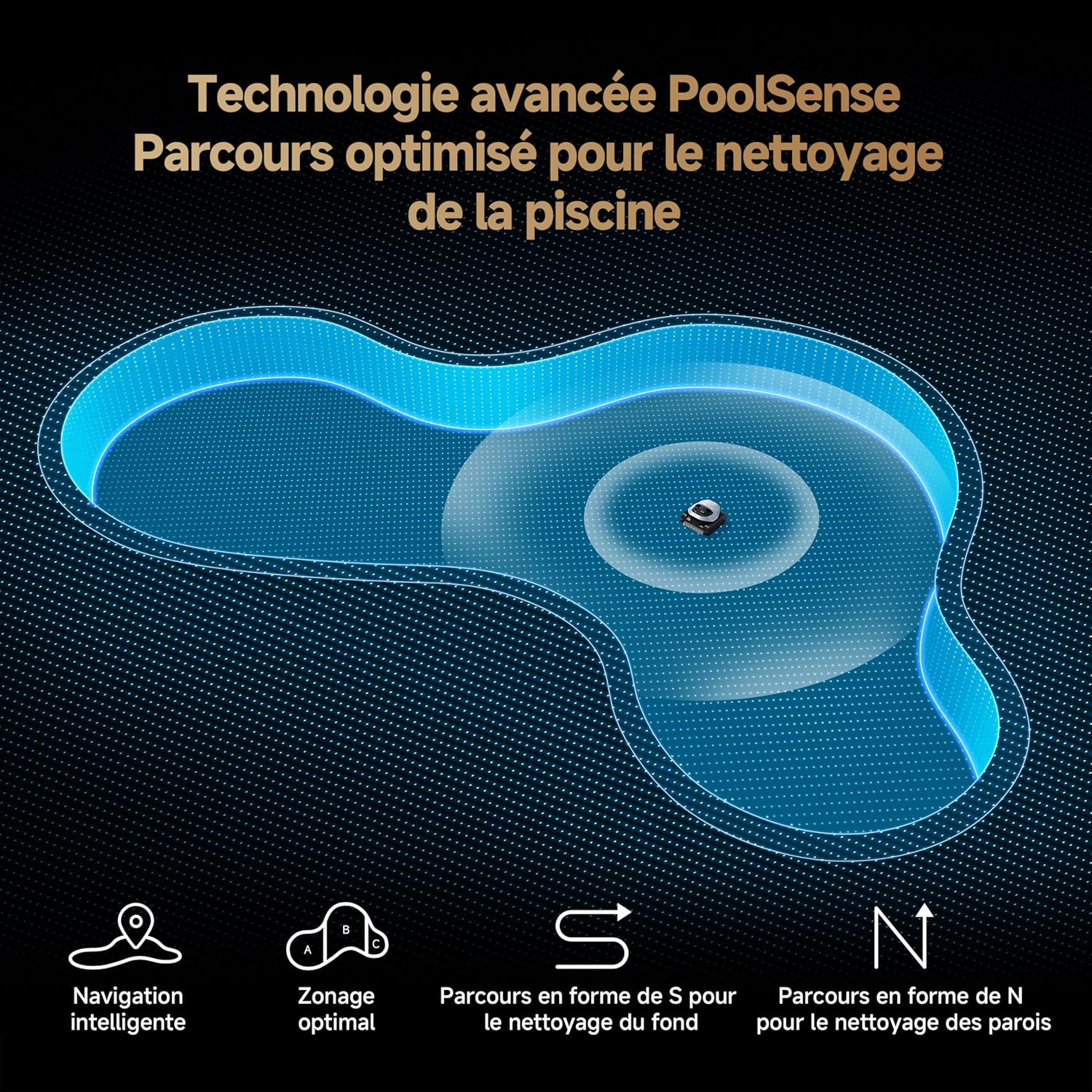DREAME Z1 Robot Piscine sans Fil, Puissance d'Aspiration 30 000 LPH, Nettoyage du Fond, Parois et Ligne d'eau, 240 Min, Jusqu'à 180 m²