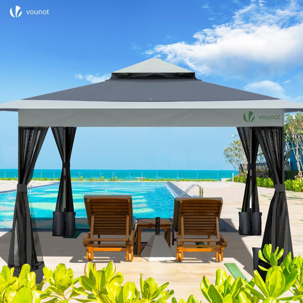 VOUNOT - tonnelle de jardin - 3.6x3.6m - moustiquaire, acier, toits doubles, anti-UV