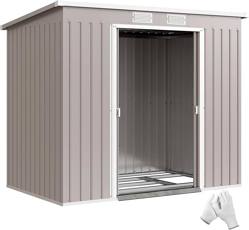 Outsunny - abri de jardin métal toit appentis - 213x130x172cm - double porte, ventilation, cadre sol, verrouillable