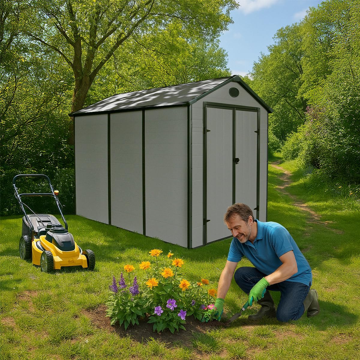 Jobu - abri de jardin série résine - 5,32 m² - kit fondation, toit pente