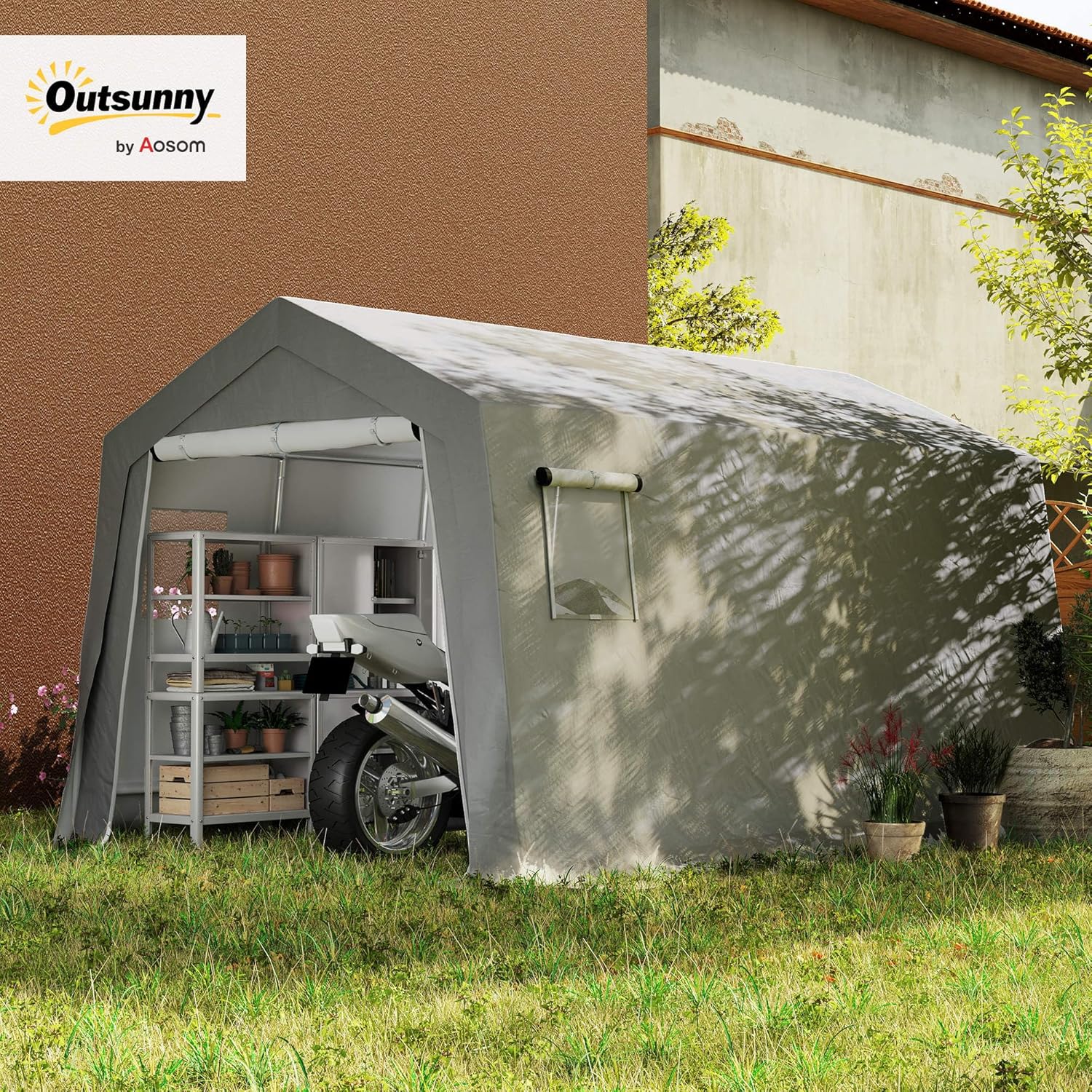 Outsunny - Abri de jardin extérieur - 3x4,5x2,5m - porte zippée, étanche et anti-UV