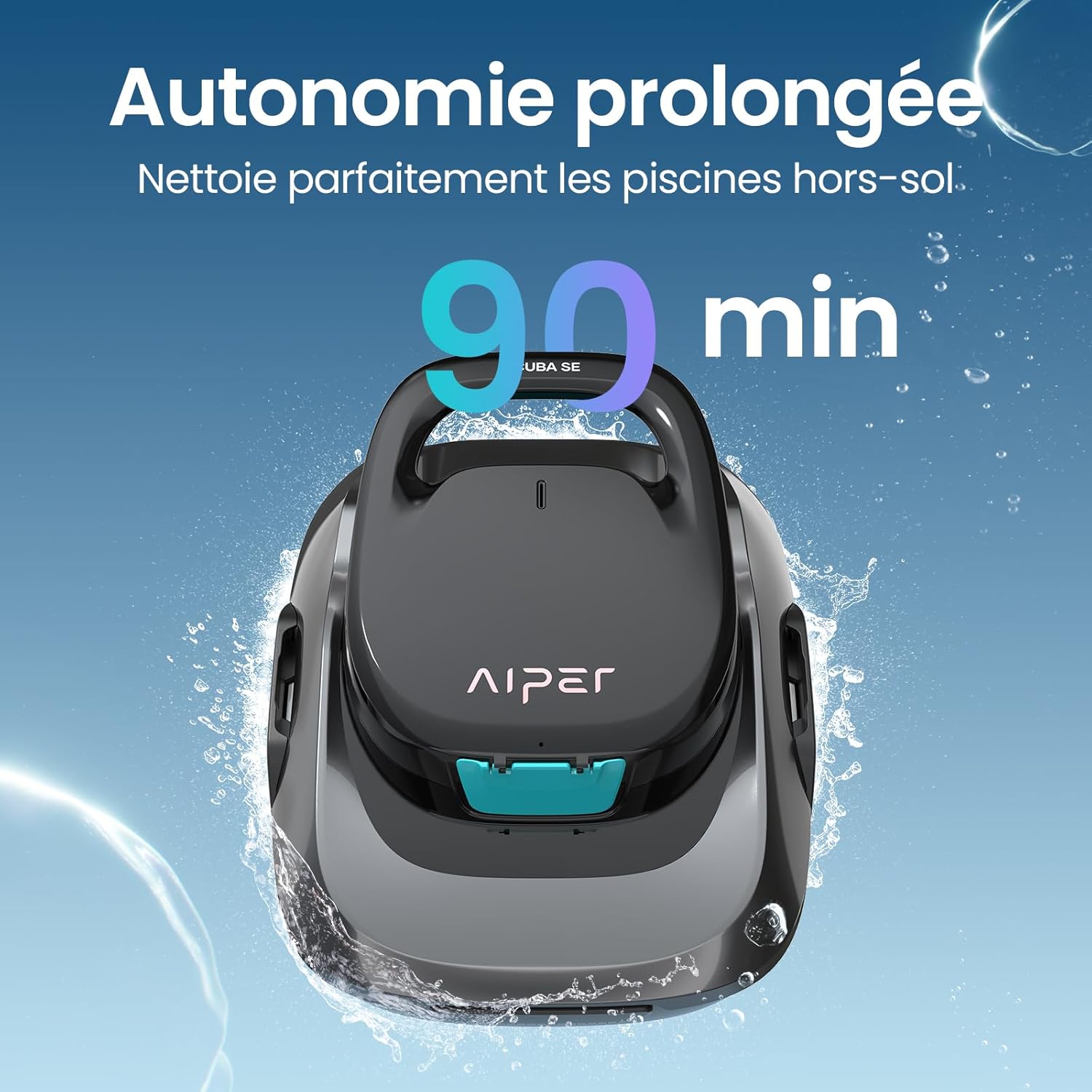 AIPER - Robot piscine sans fil - 80 m² - 90 min autonomie, aspire débris, auto-stationnement