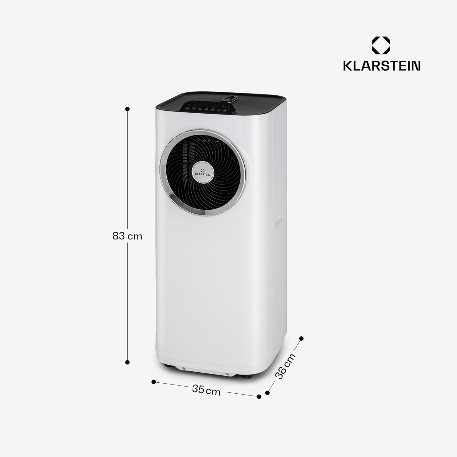 Klarstein Kraftwerk Eco Smart 11 Climatiseur Mobile - 11,500 BTU, 35-59 m², WiFi & App Control, 3-en-1 Refroidissement, Ventilateur & Déshumidificateur, Silencieux 50 dB, Classe A+, Blanc