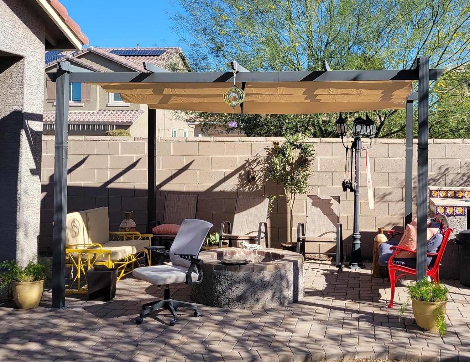 PURPLE LEAF - Pergola aluminium LED, toit rétractable, 4x3m, kaki