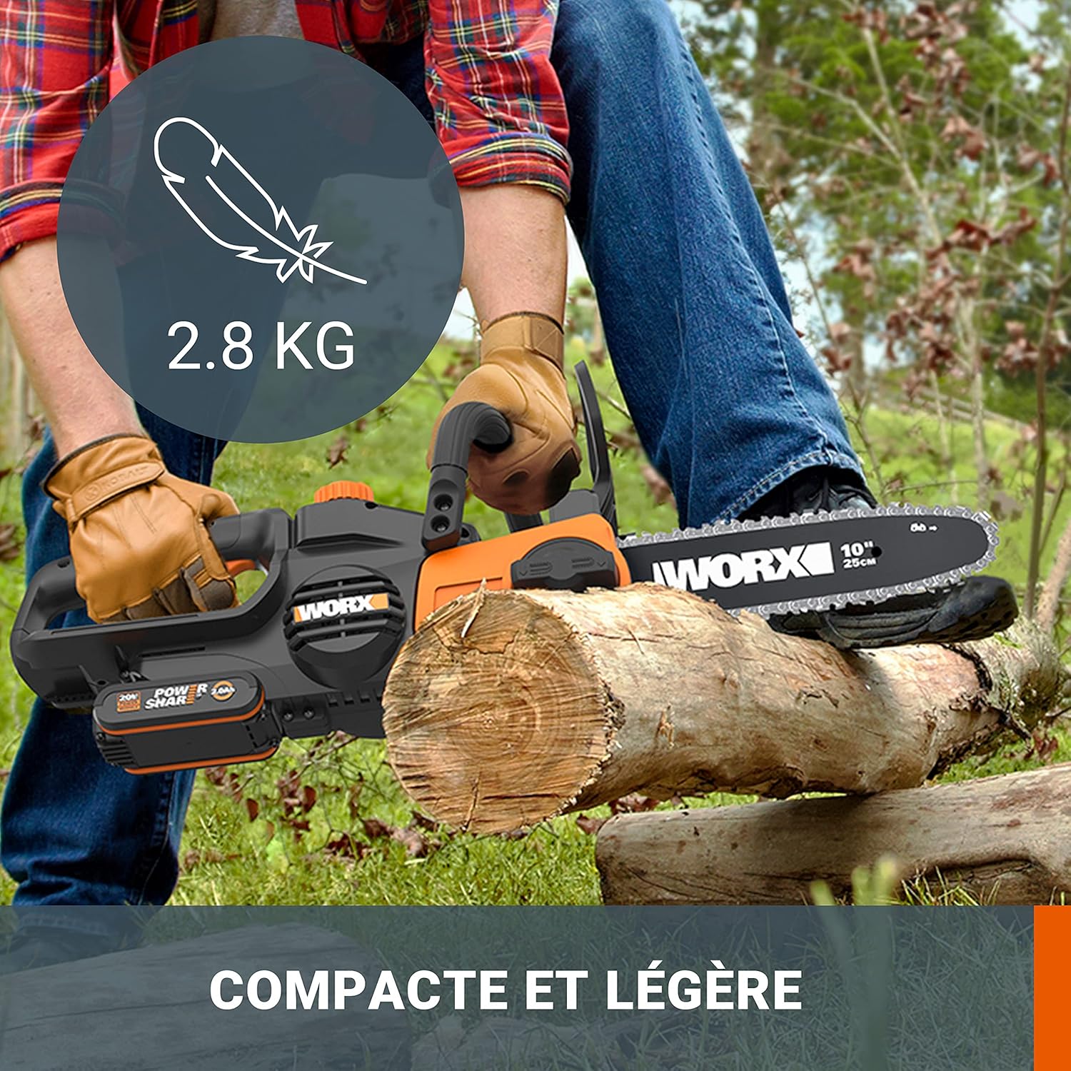 WORX - tronçonneuse sans fil série WG - guide 25cm, légère, 20V, batterie incluse - WG322E.1