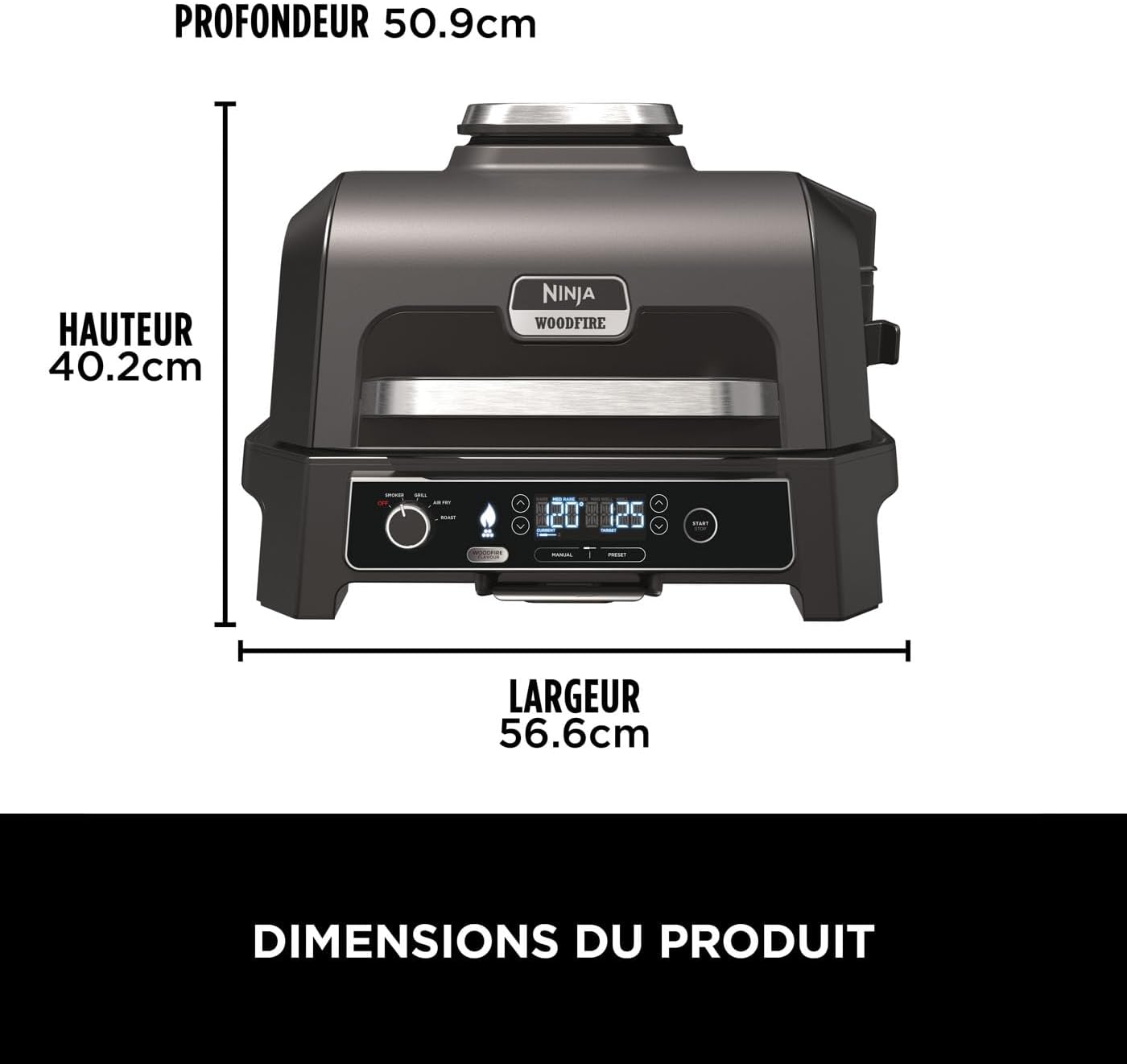 Ninja - Barbecue électrique Pro XL portable - Smart Cook, air fryer, thermomètre, fumoir, granulés Woodfire - OG850EU