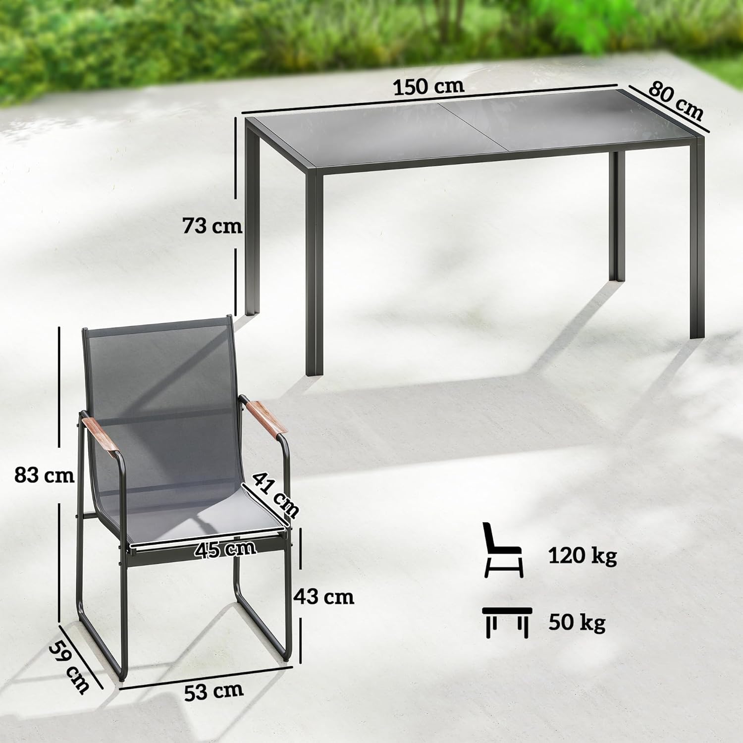 Outsunny - Ensemble salle à manger 6 places - table verre, structure acier - gris