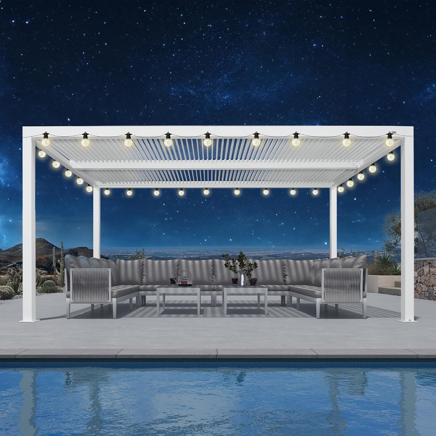 PURPLE LEAF - pergola bioclimatique - 4,6x3,3 m - alu, lames orientables, éclairage intégré
