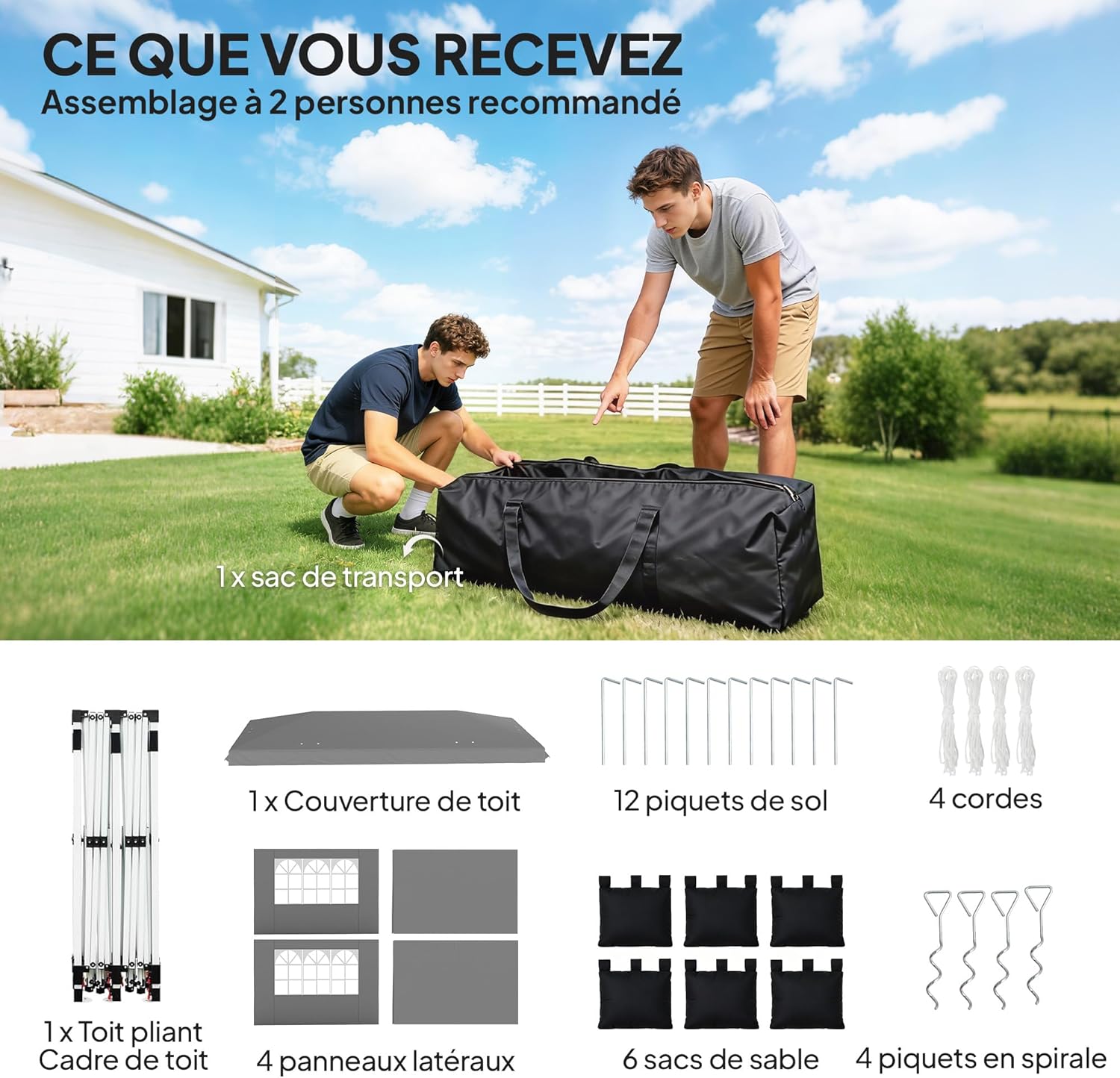 Outsunny - Tonnelle Pop Up 3x6m, imperméable, réglable, UV50+, sacs, gris