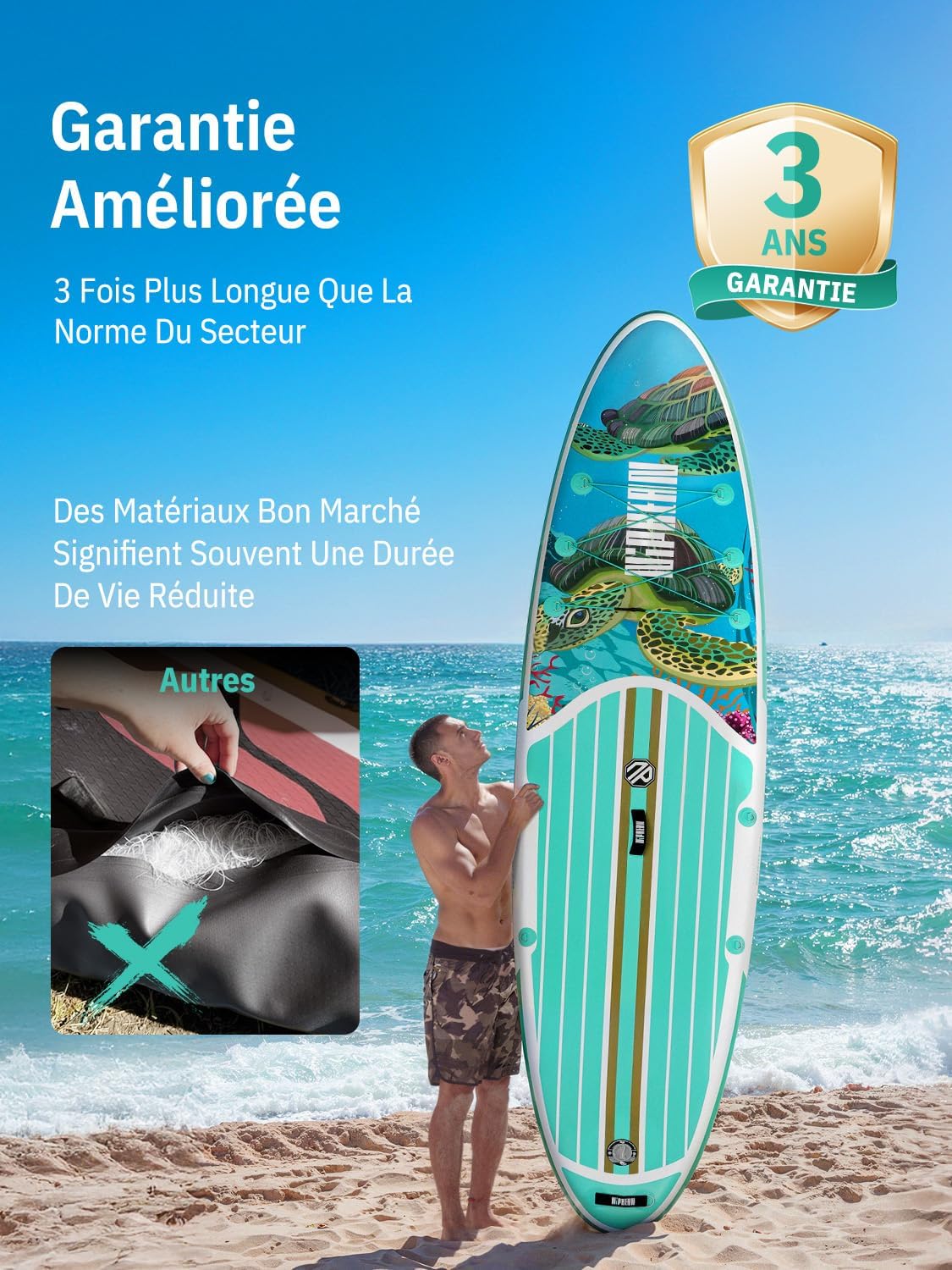Niphean Paddle Gonflable Adulte avec Tous Les Accessoires, 320cm Planches de Stand Up Paddle Gonflables pour Tous Les Niveaux, Sup avec Capacité 200 kg pour 2 Personnes, Paddle Gonflable avec Siège