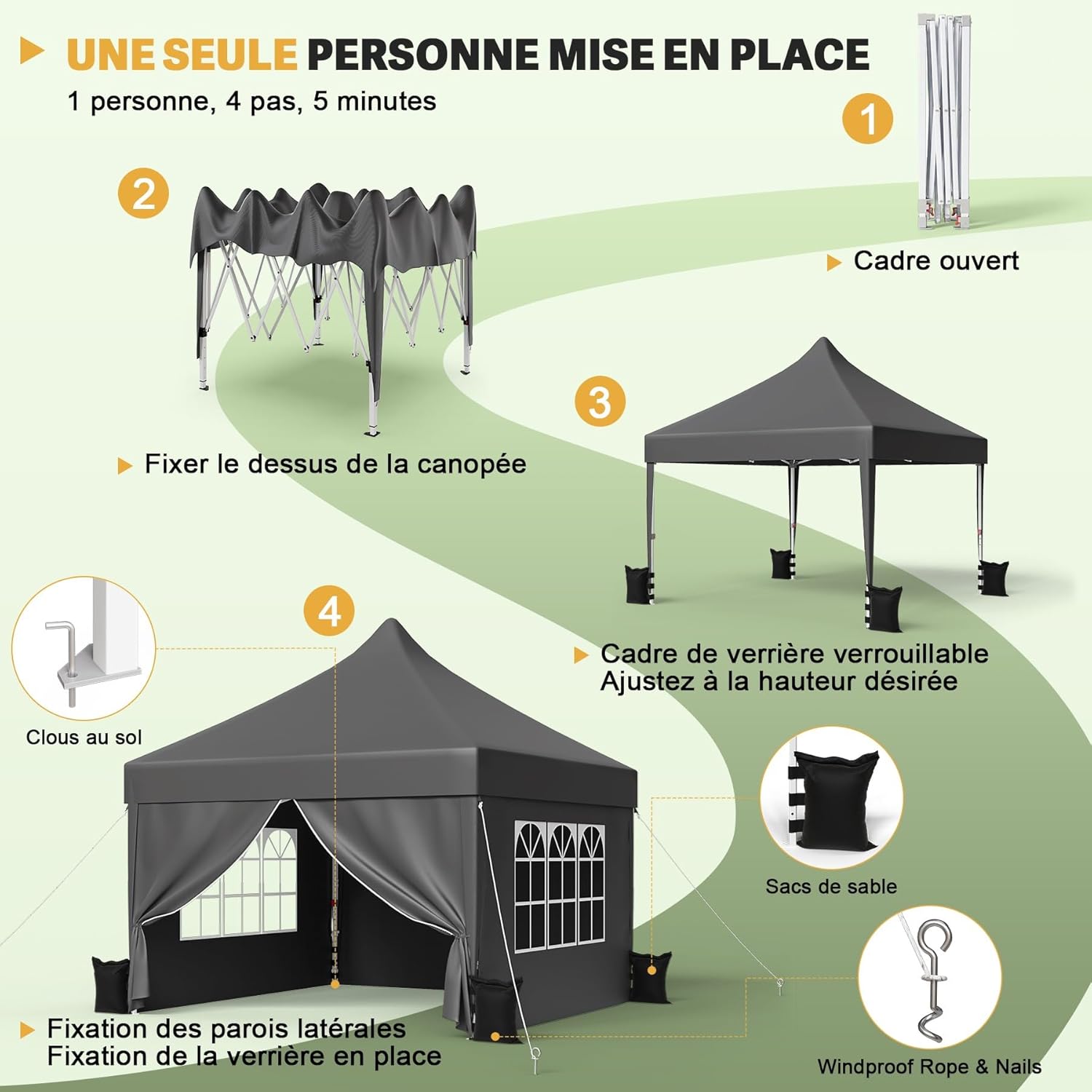 Devoko - tonnelle pliante 3x3m - hauteur réglable, tissu imperméable