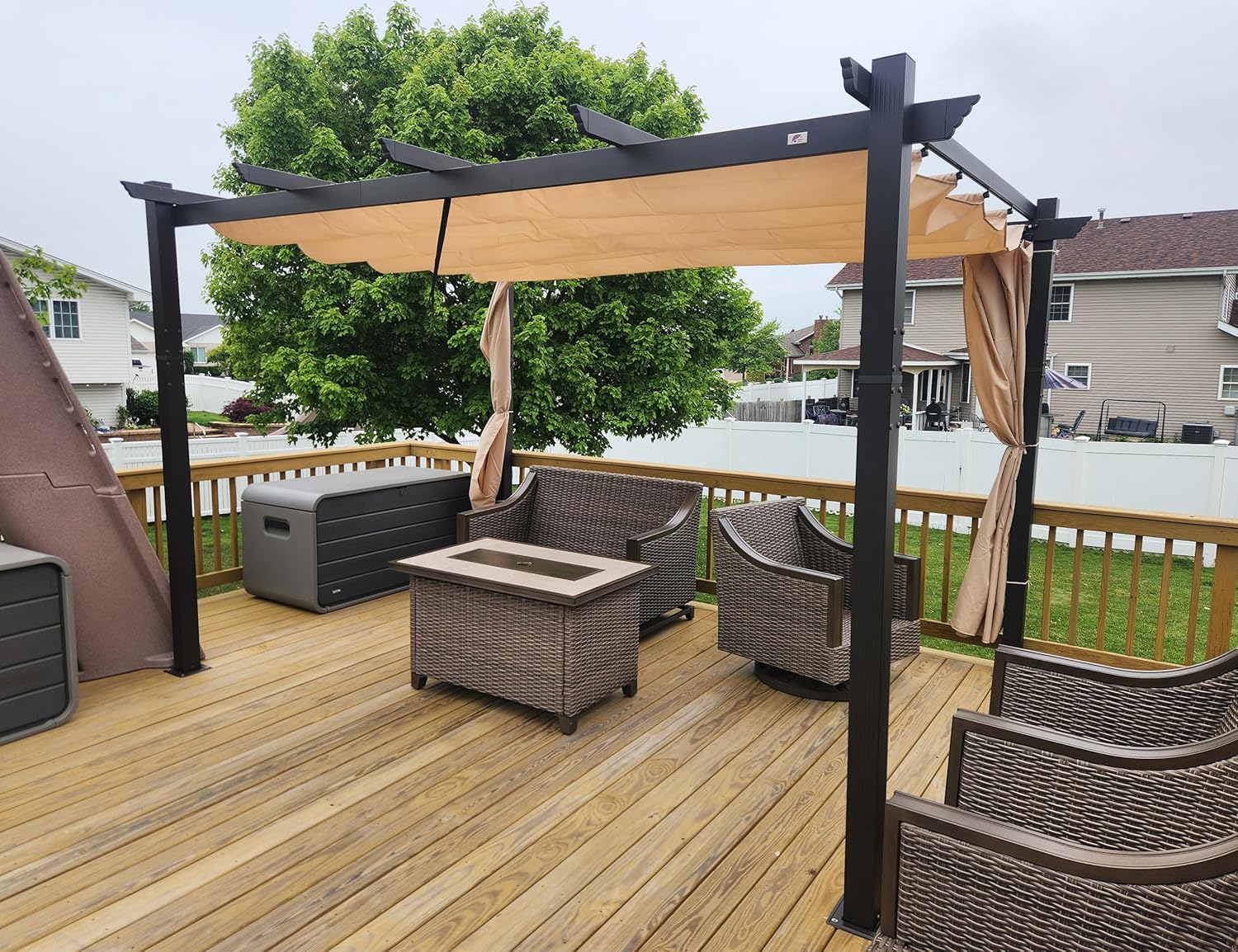 PURPLE LEAF - Pergola Aluminium - 4x3,2m - LED intégrée, toit rétractable, kaki