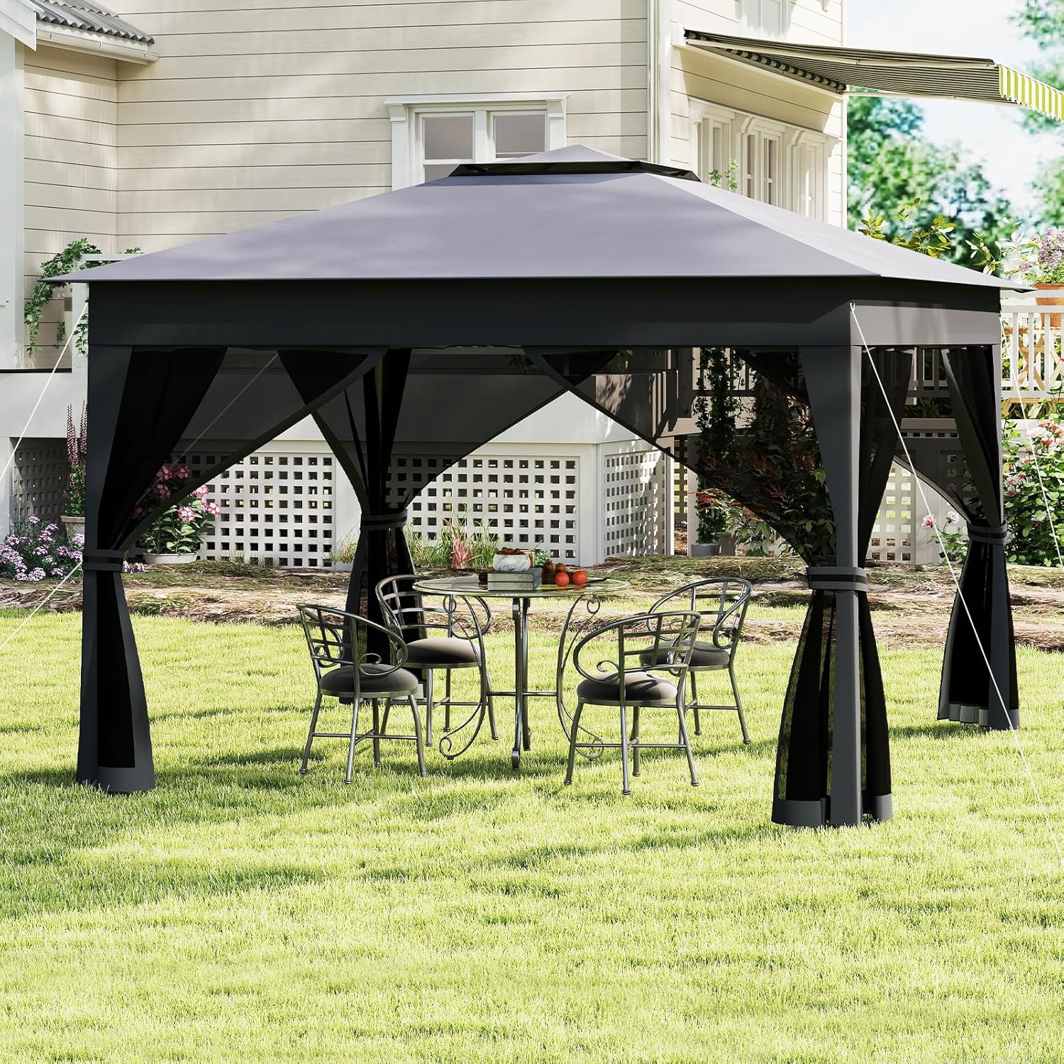 RELAX4LIFE - Tonnelle pliante série jardin - 3x3m - moustiquaires, toit ventilé, protection solaire