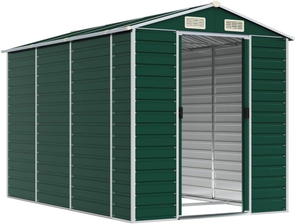 vidaXL - Abri de jardin acier galvanisé - 191x300x198 cm - toit incliné, couleur vert